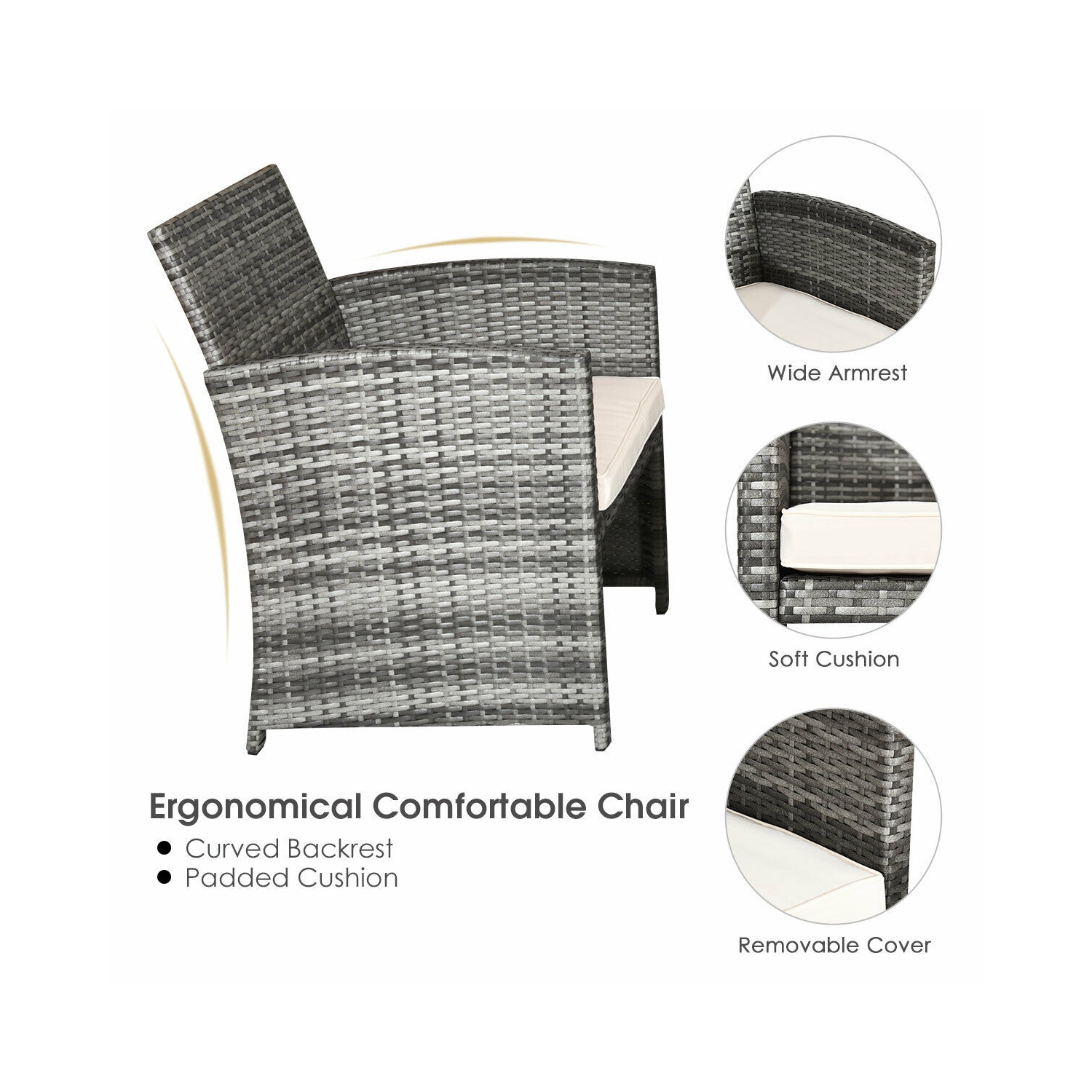 Costway Modern 4-Piece Patio Conversation Set Rattan Wicker Sofa with Cushioned Seat Mix Gray