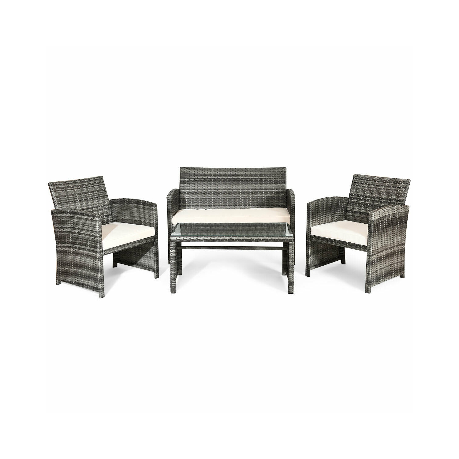 Costway Modern 4-Piece Patio Conversation Set Rattan Wicker Sofa with Cushioned Seat Mix Gray