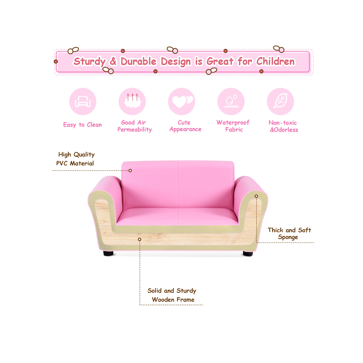Costway Pink Kids Sofa Armrest Chair Couch Lounge Children Birthday Gift w/ Ottoman