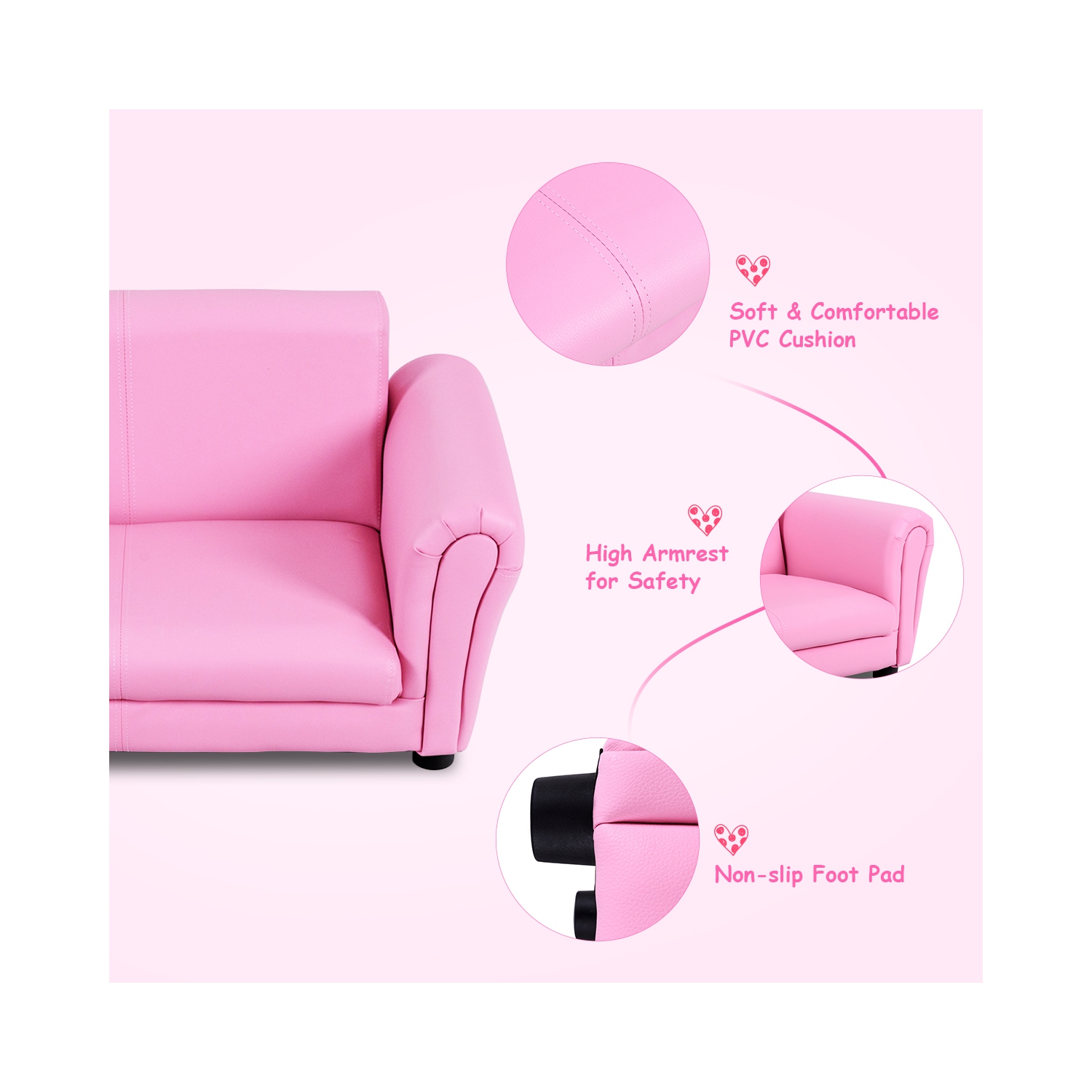 Costway Pink Kids Sofa Armrest Chair Couch Lounge Children Birthday Gift w/ Ottoman