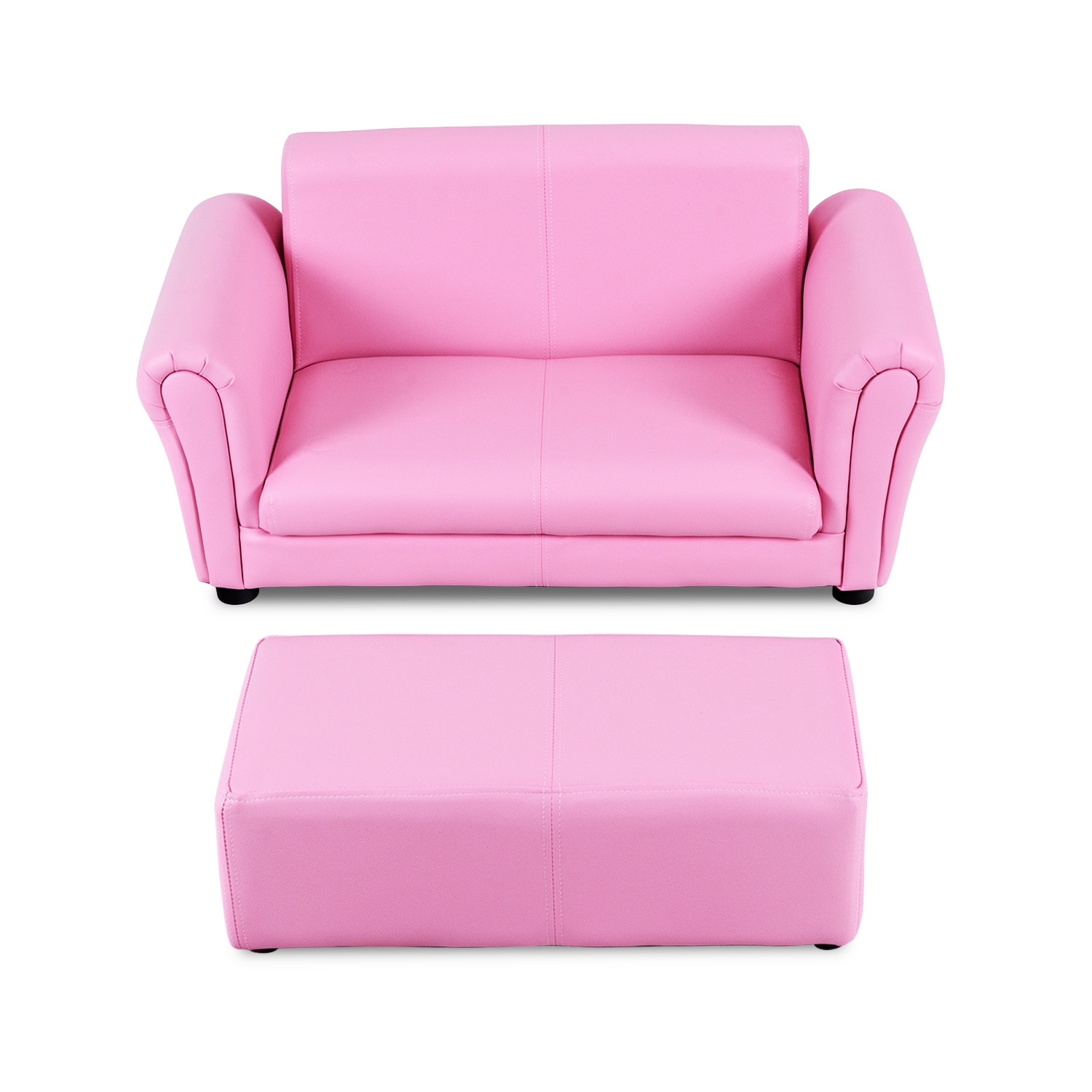 Costway Pink Kids Sofa Armrest Chair Couch Lounge Children Birthday Gift w/ Ottoman