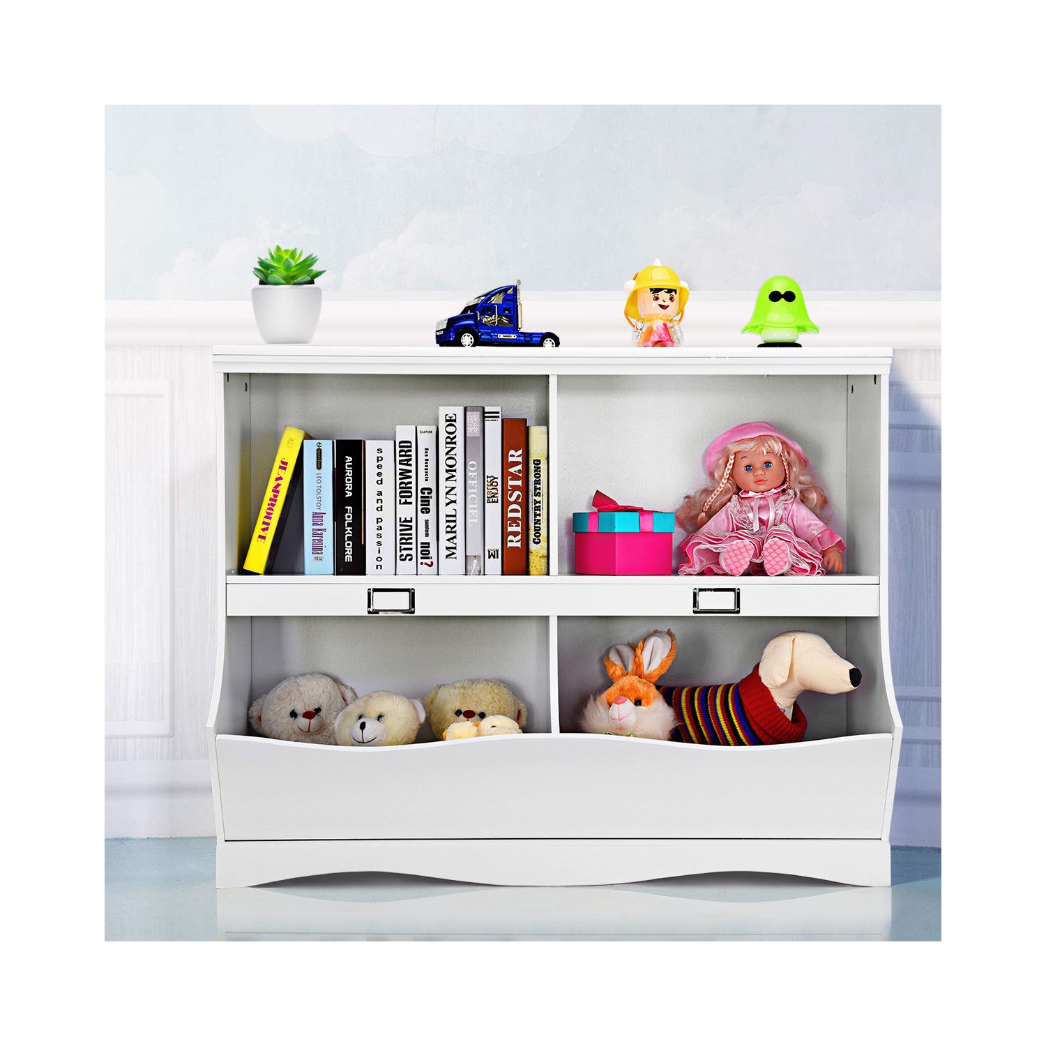 Gymax Children Storage Unit Kids Bookshelf Bookcase Baby Toy Organizer Shelf White