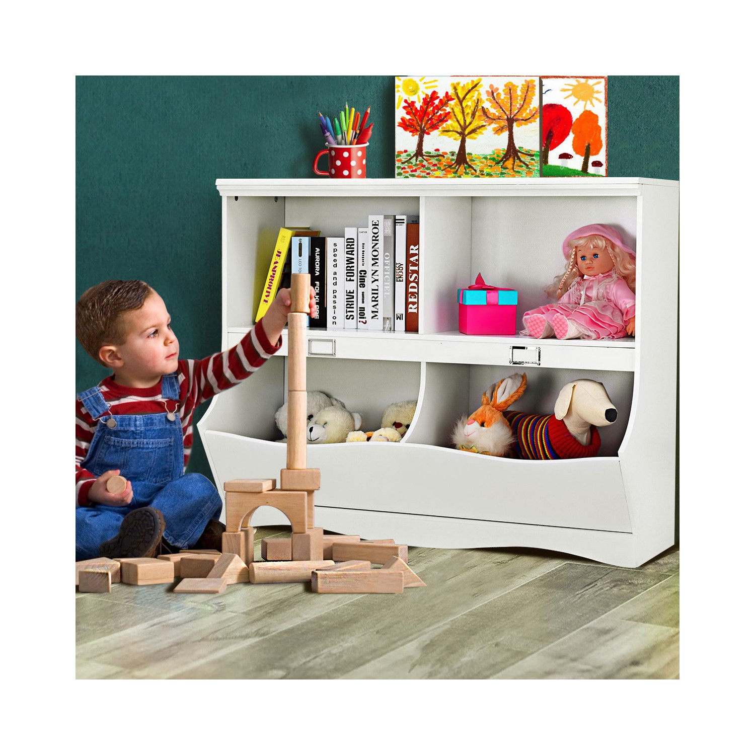 Gymax Children Storage Unit Kids Bookshelf Bookcase Baby Toy Organizer Shelf White