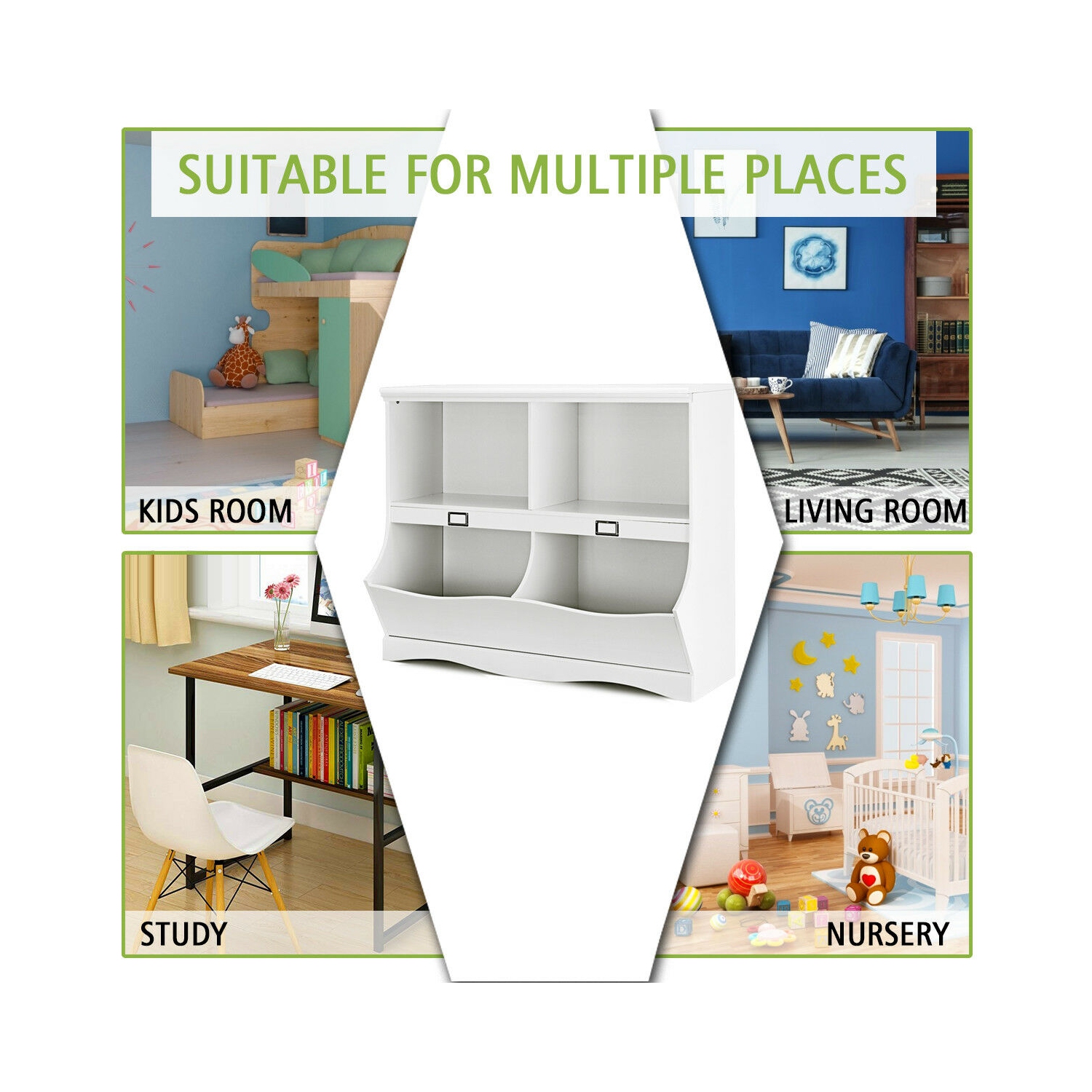 Gymax Children Storage Unit Kids Bookshelf Bookcase Baby Toy Organizer Shelf White