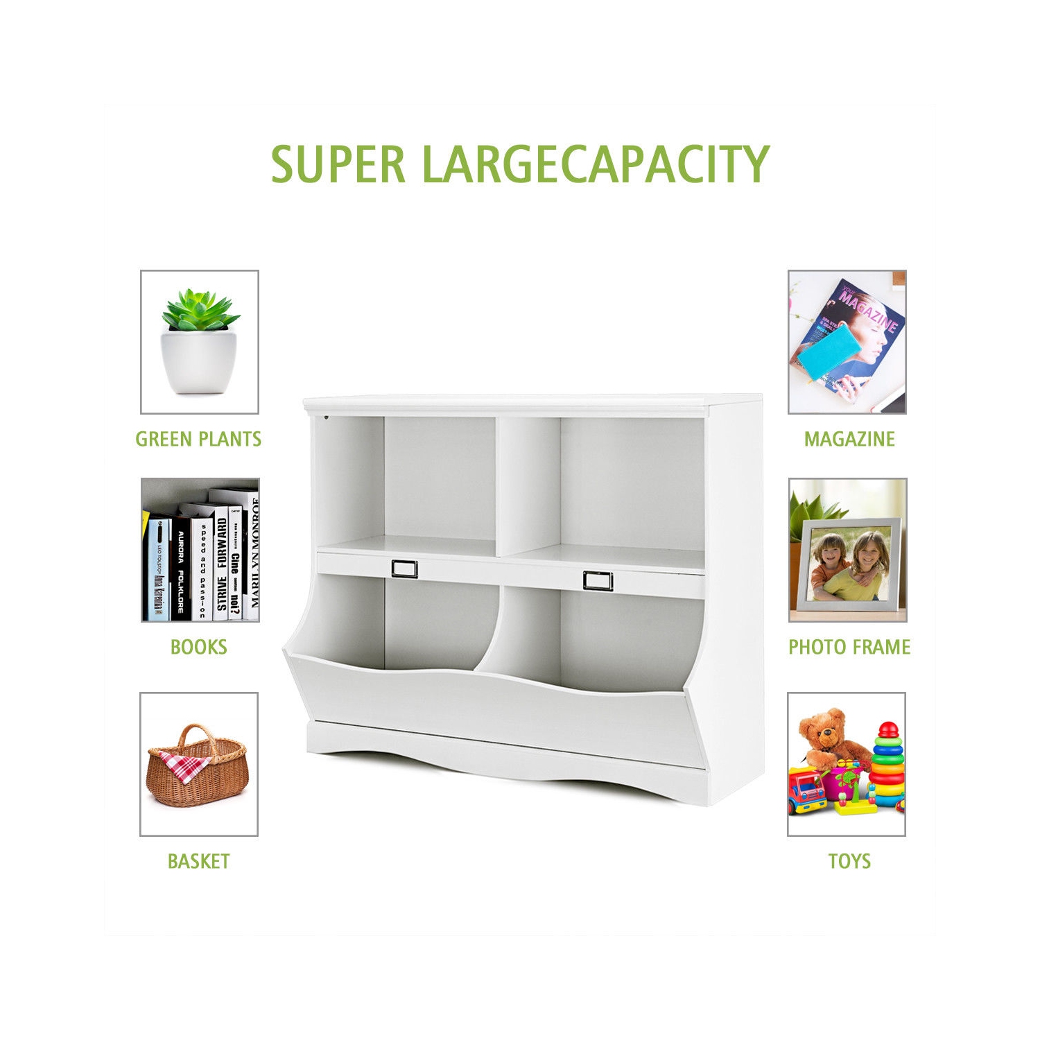 Gymax Children Storage Unit Kids Bookshelf Bookcase Baby Toy Organizer Shelf White