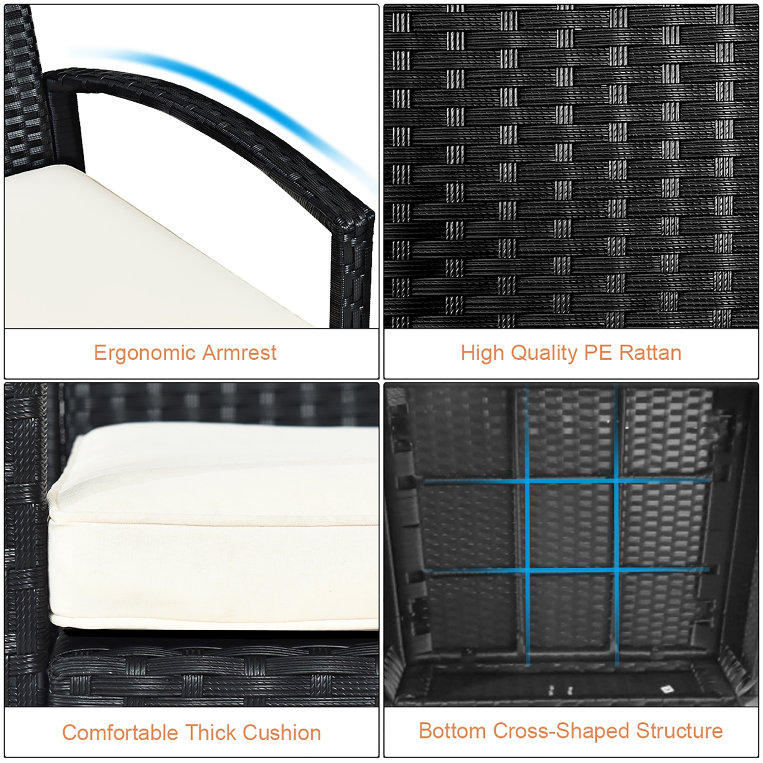 3 PCS Ensemble de meubles de patio en rotin Table basse et 2 chaises en rotin avec coussin marque Costway