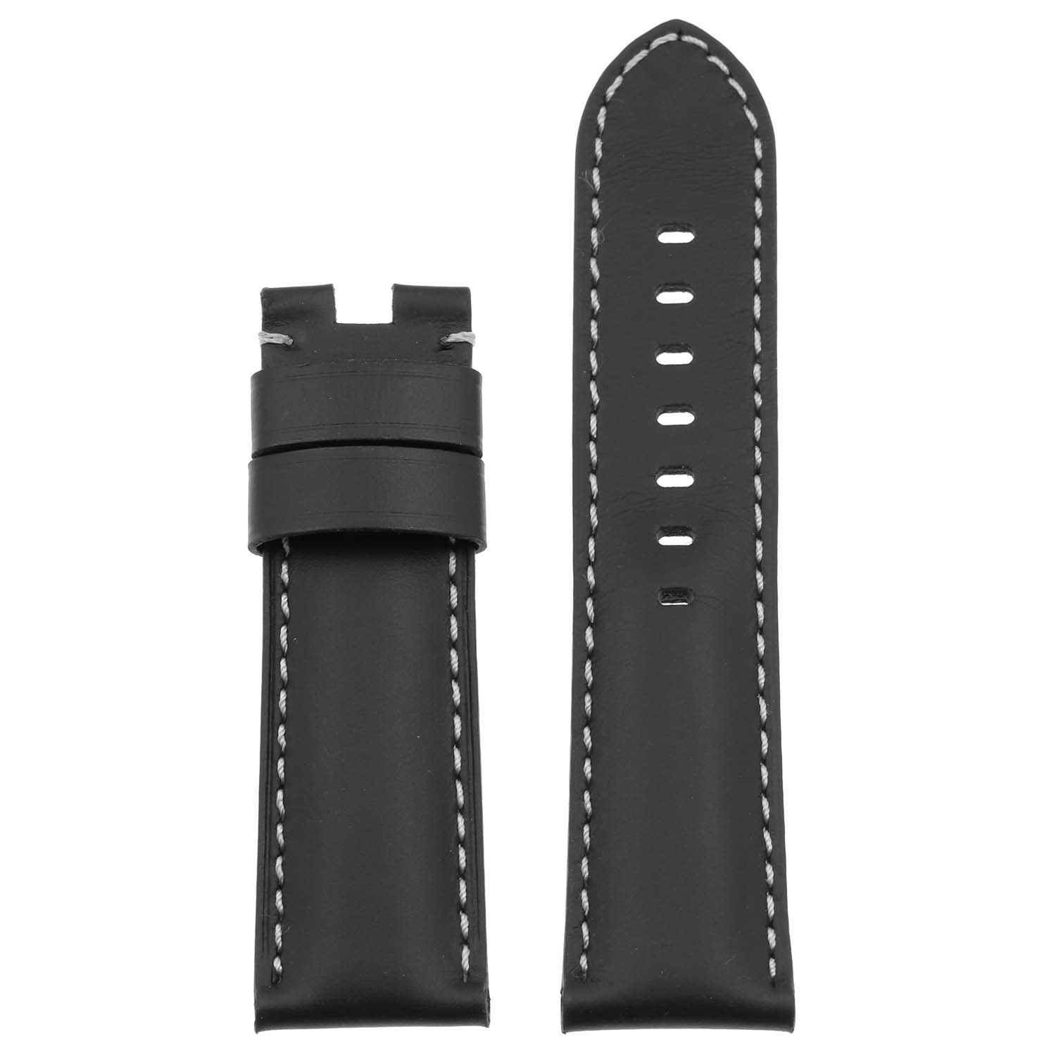 DASSARI Smooth Leather Men's Watch Band Strap for Panerai Deployant Deployment Clasp - Extra Long - Black - 26mm
