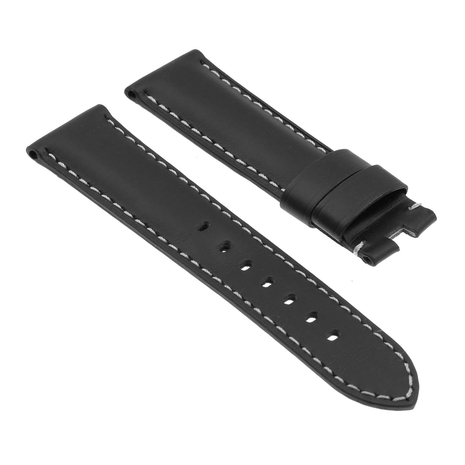 DASSARI Smooth Leather Men's Watch Band Strap for Panerai Deployant Deployment Clasp - Extra Long - Black - 26mm