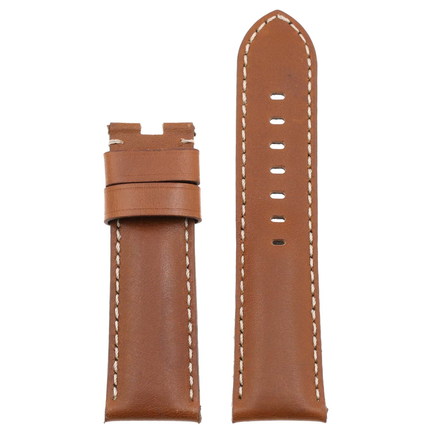 DASSARI Smooth Leather Men's Watch Band Strap for Panerai Deployant Deployment Clasp - Extra Long - Tan - 24mm