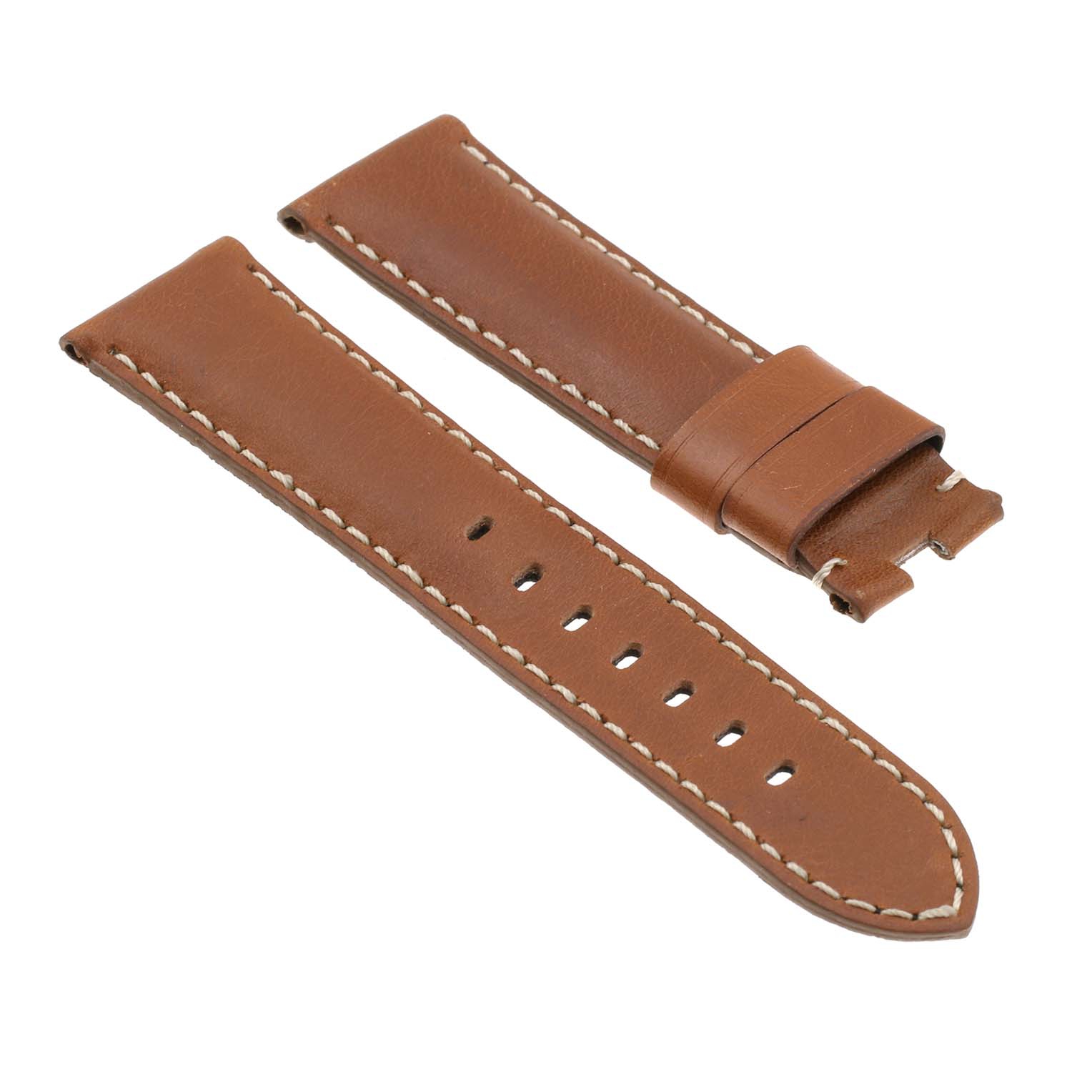 DASSARI Smooth Leather Men's Watch Band Strap for Panerai Deployant Deployment Clasp - Extra Long - Tan - 24mm
