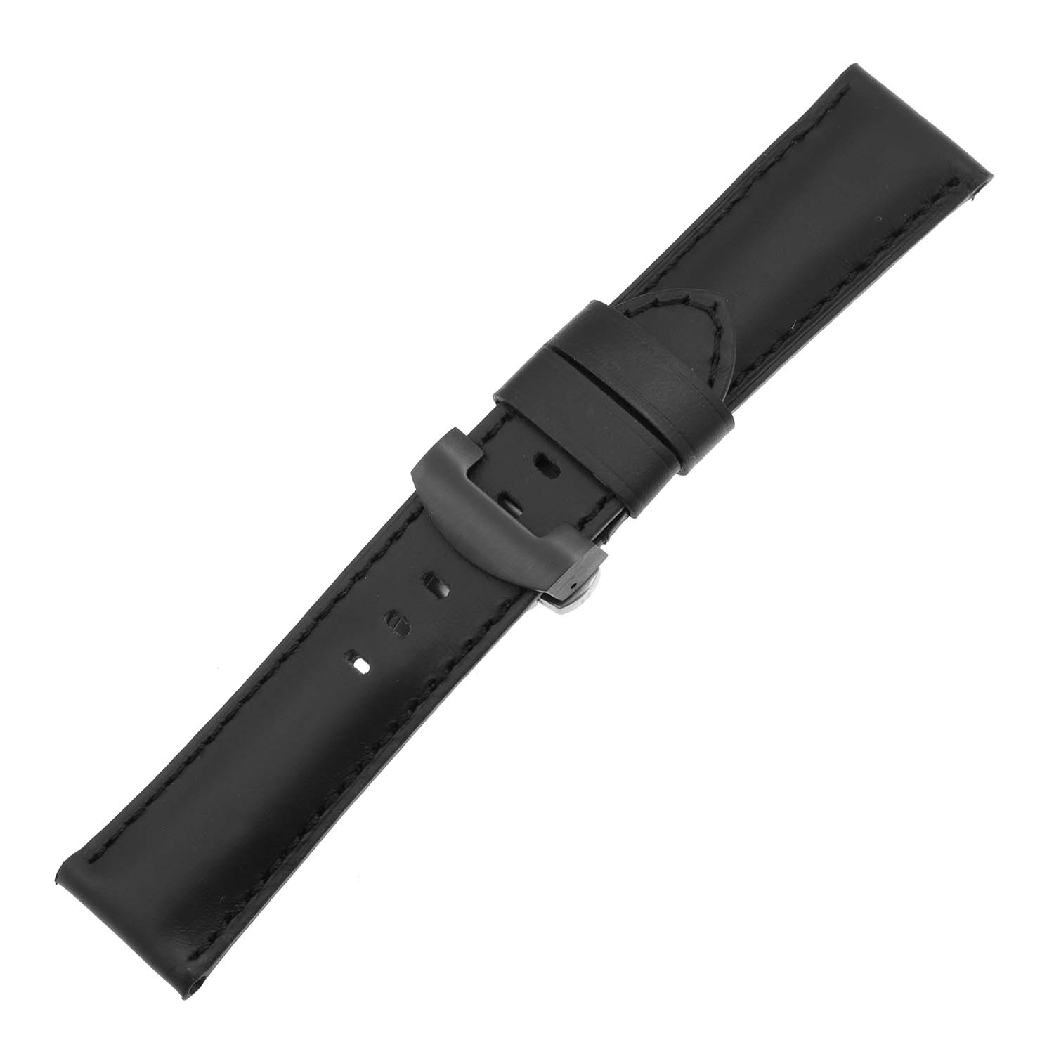DASSARI Smooth Leather Men's Watch Band Strap Black Deployant Clasp for Panerai - Extra Long - Black - 24mm