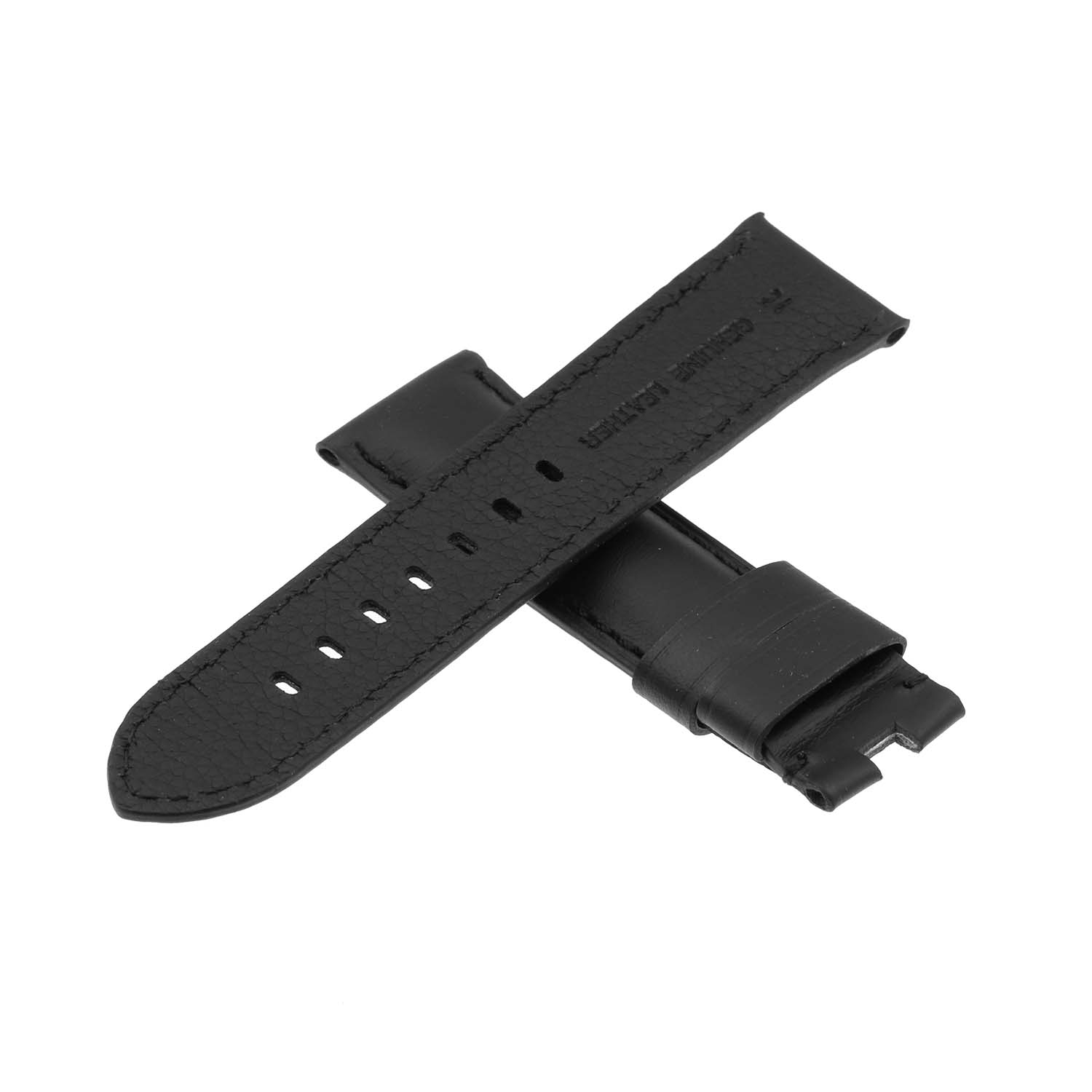 DASSARI Smooth Leather Men's Watch Band Strap Black Deployant Clasp for Panerai - Extra Long - Black - 24mm