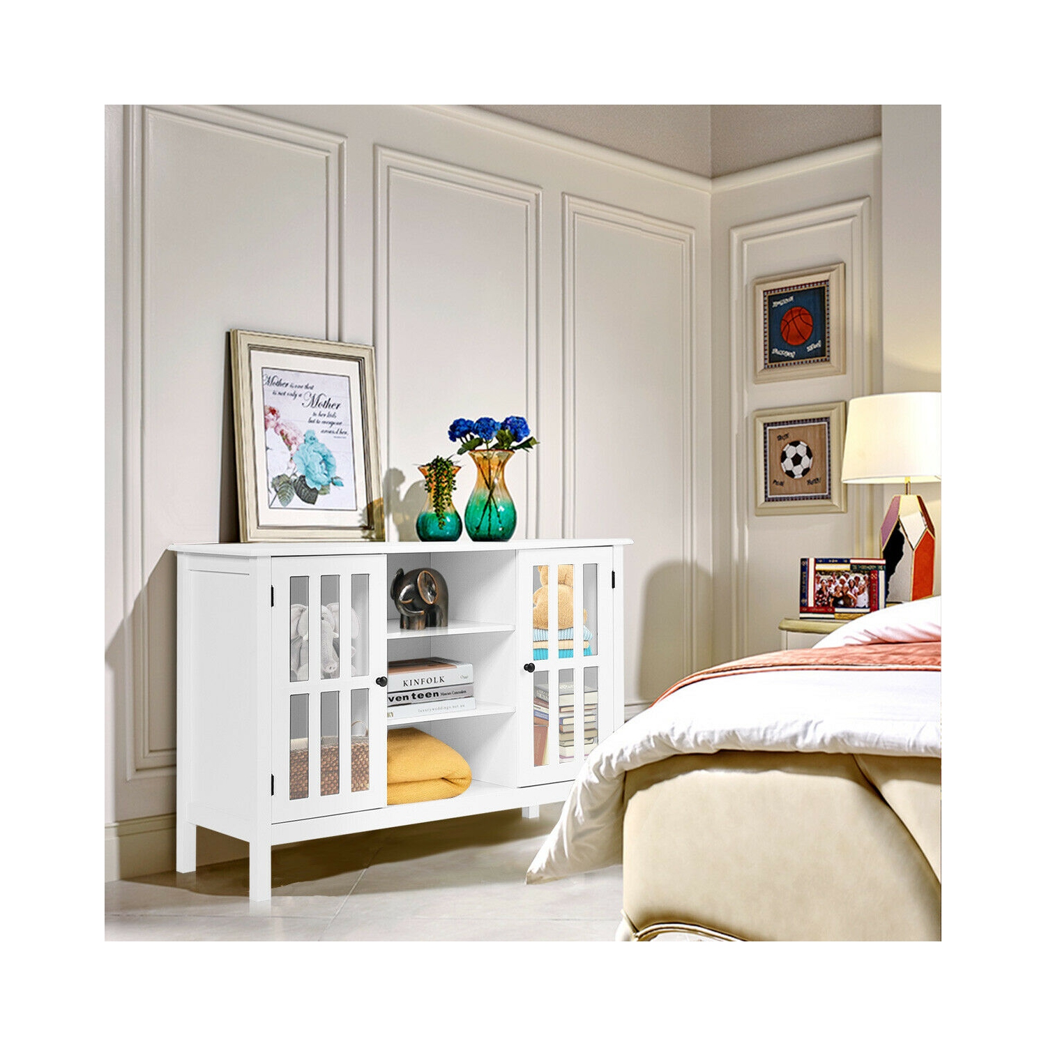 Gymax Wood TV Stand Entertainment Media Center Console for TV up to 50'' White