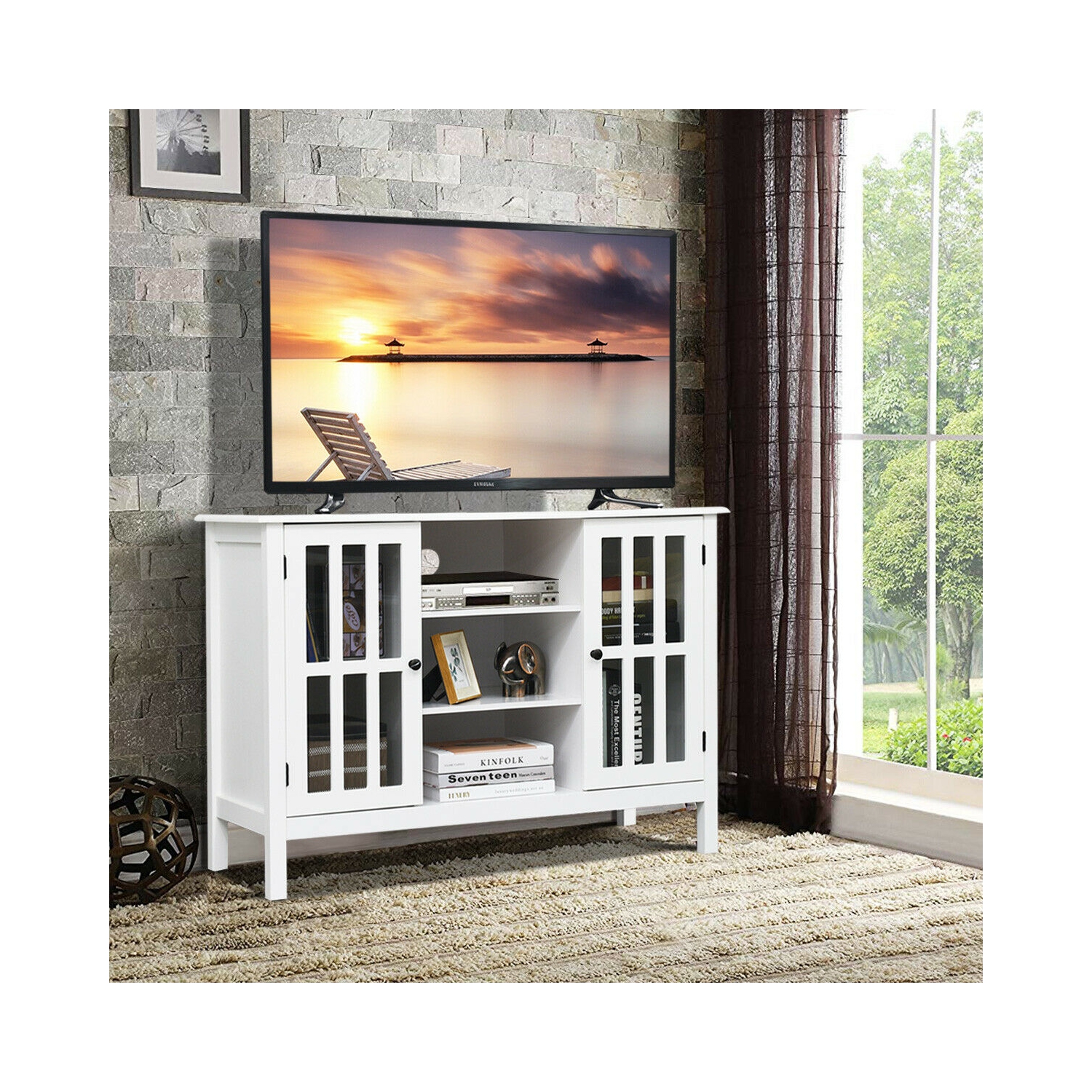 Gymax Wood TV Stand Entertainment Media Center Console for TV up to 50'' White