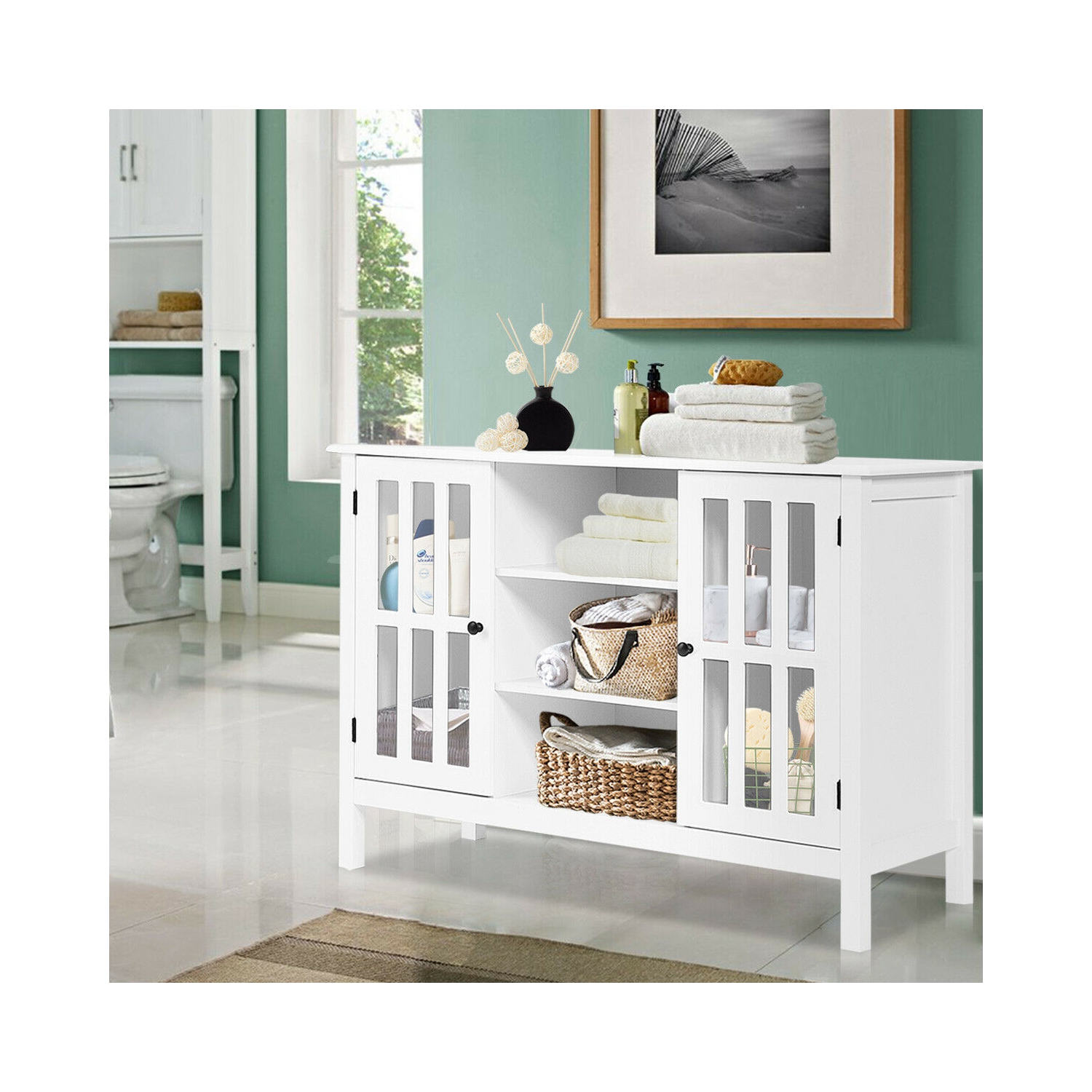 Gymax Wood TV Stand Entertainment Media Center Console for TV up to 50'' White