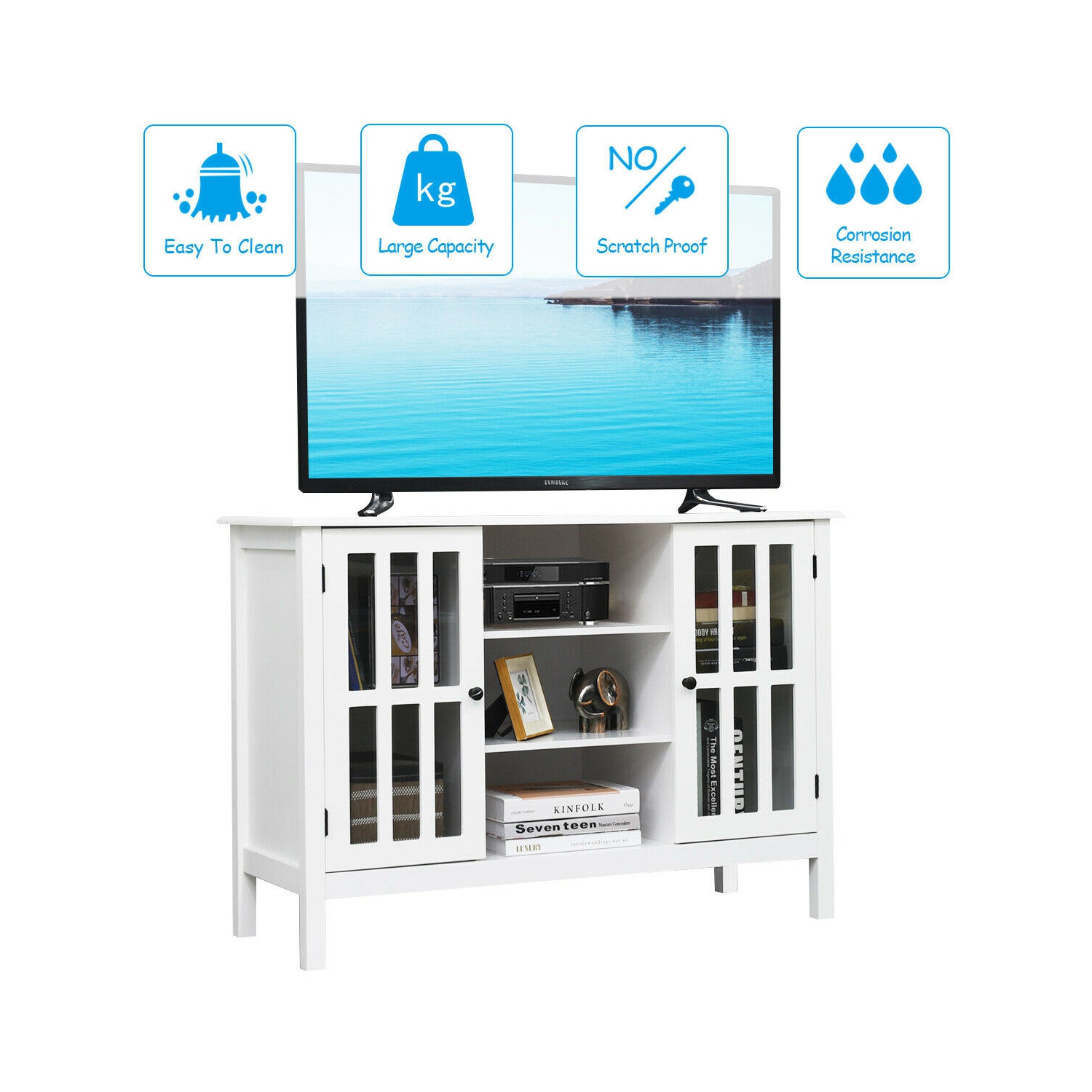 Gymax Wood TV Stand Entertainment Media Center Console for TV up to 50'' White