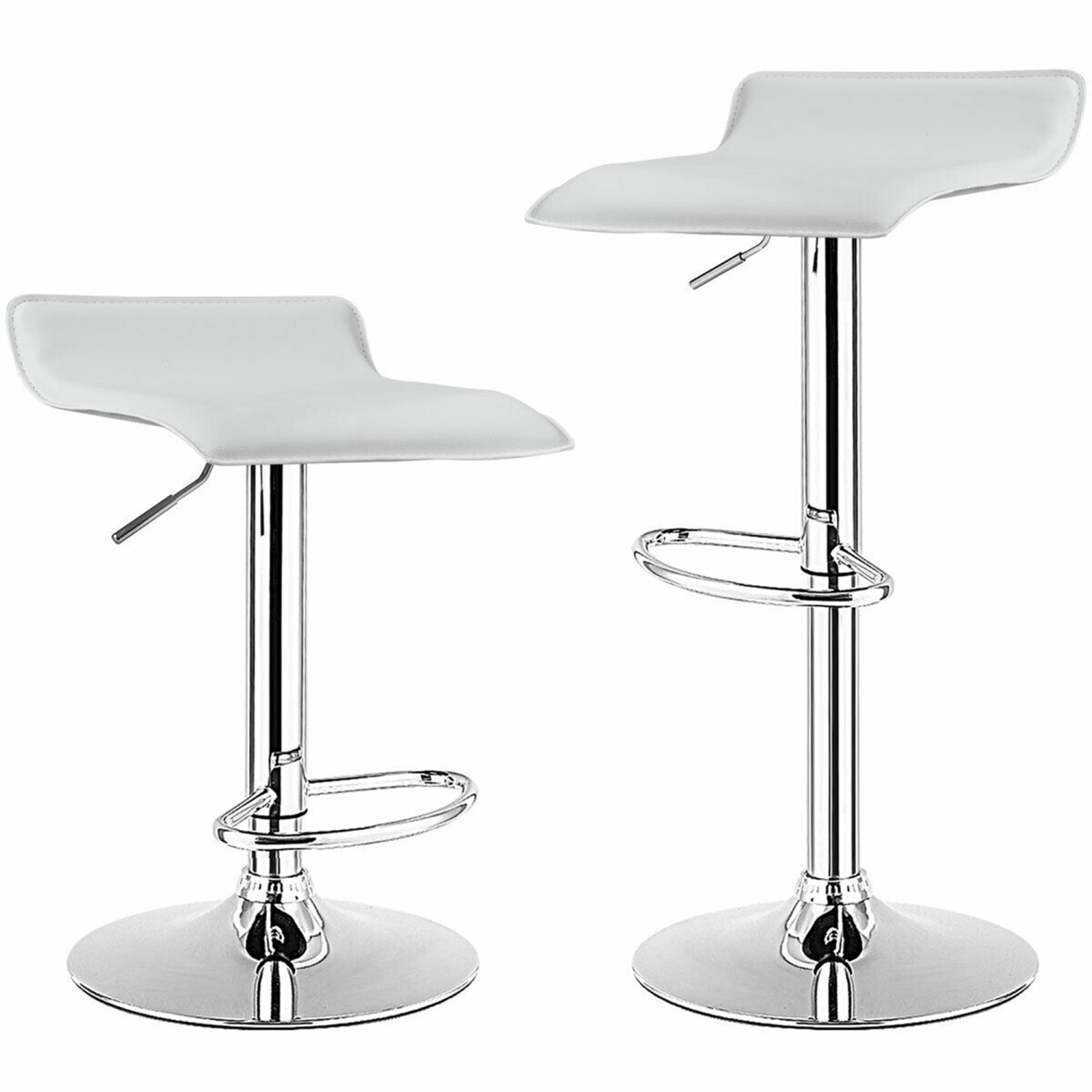 Gymax 2PCS Adjustable Swivel Bar Stools Backless PU Leather White