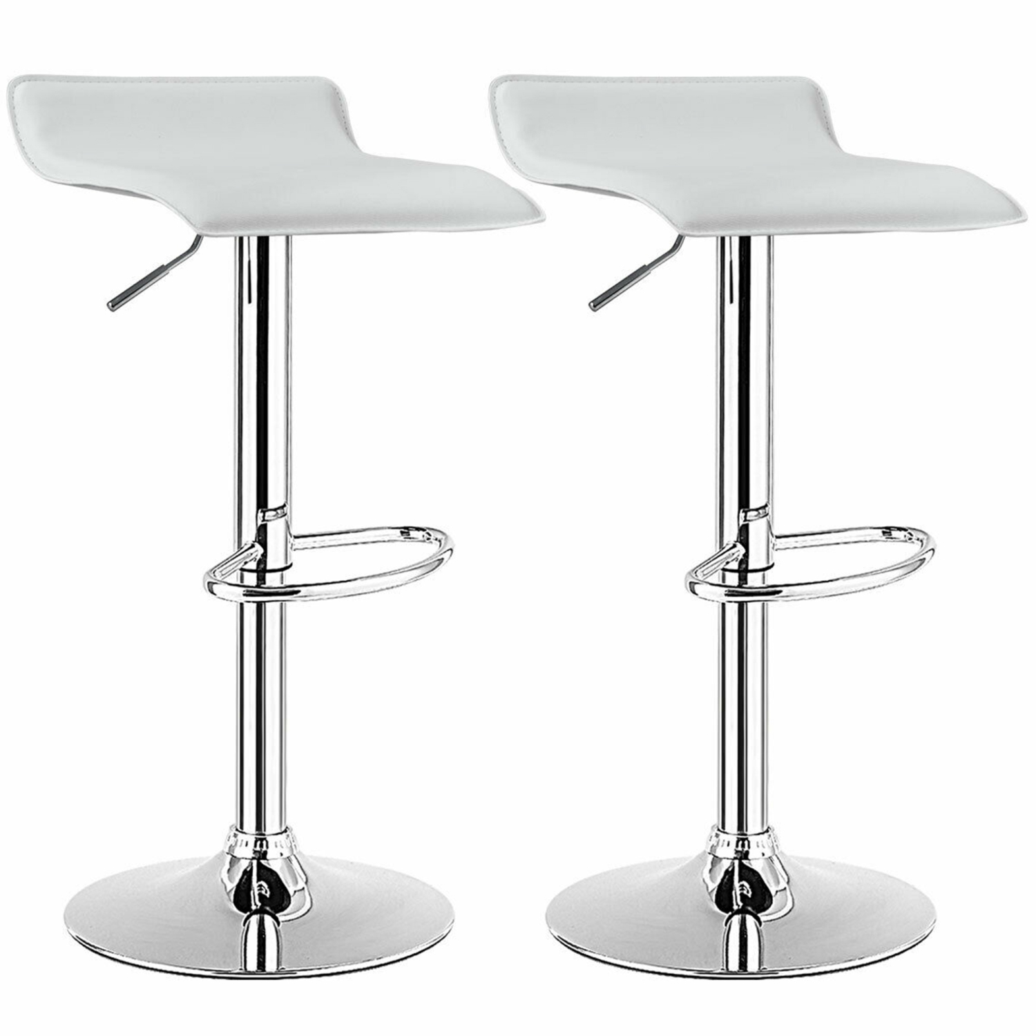 Gymax 2PCS Adjustable Swivel Bar Stools Backless PU Leather White