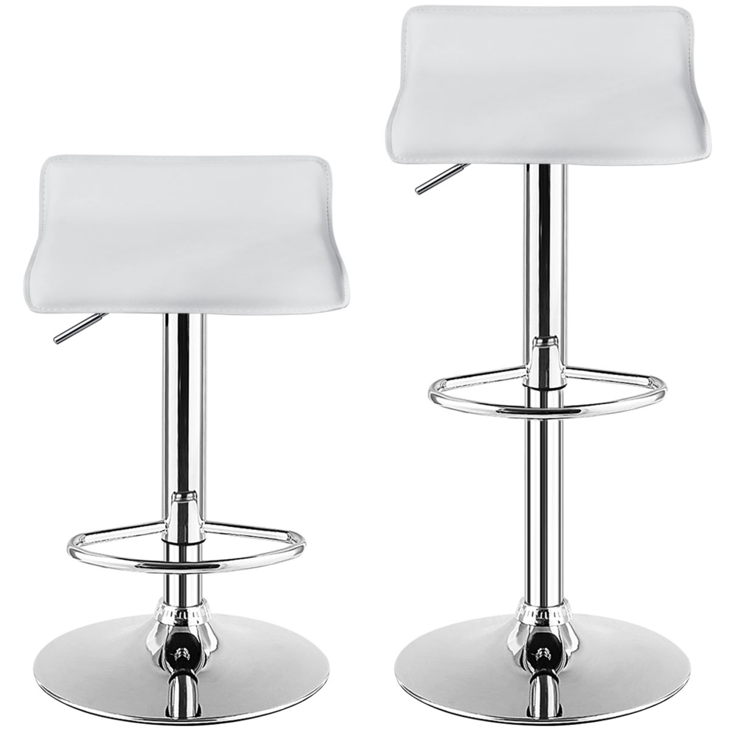 Gymax 2PCS Adjustable Swivel Bar Stools Backless PU Leather White