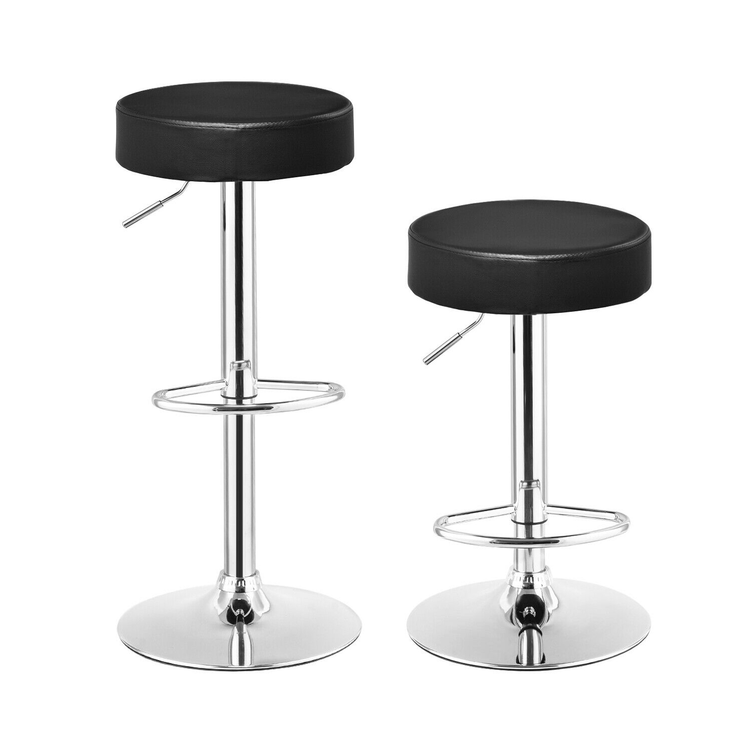 Gymax Set of 2 Adjustable Round Leather Seat Hydraulic Swivel Bar Stool Black