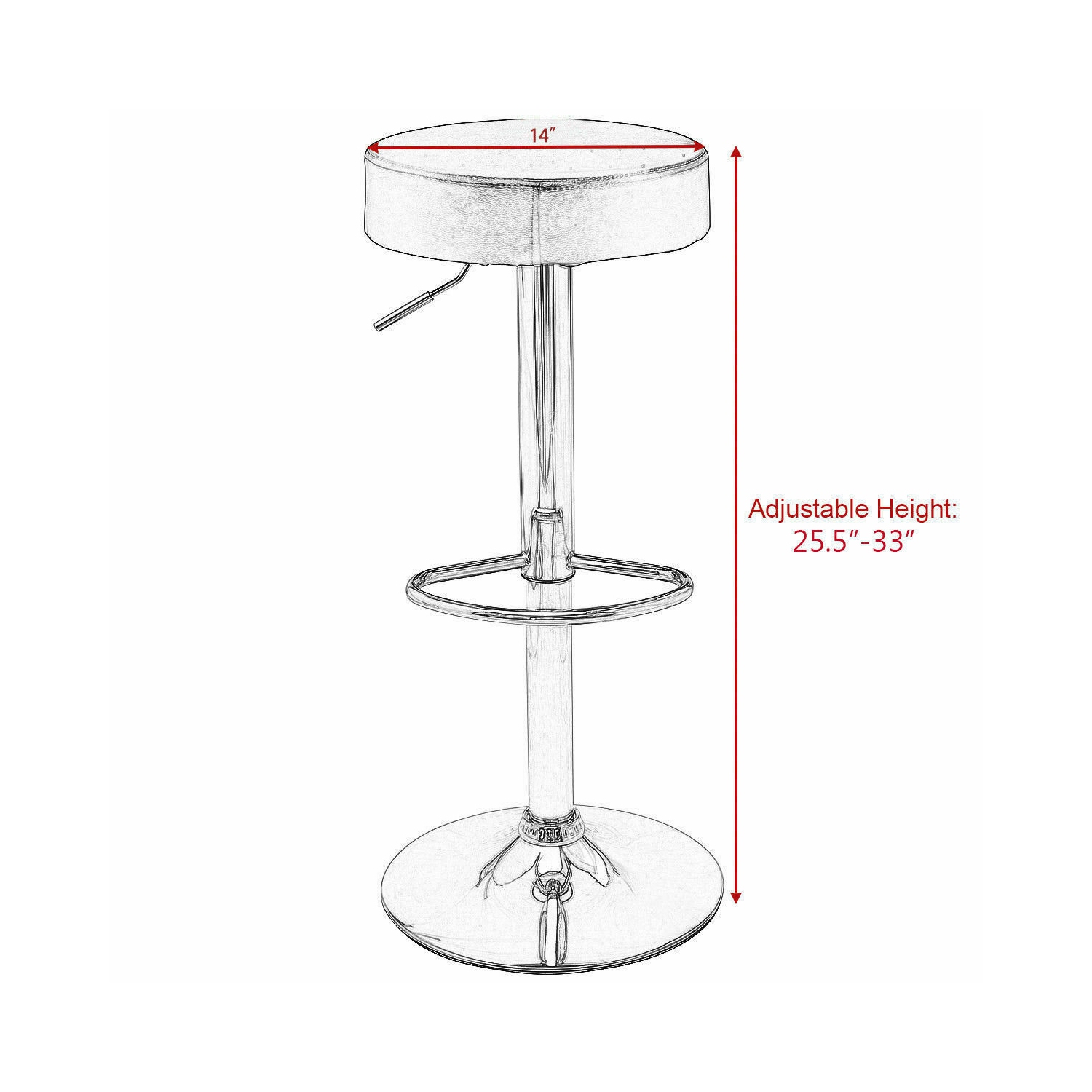 Gymax Set of 2 Adjustable Round Leather Seat Hydraulic Swivel Bar Stool Black