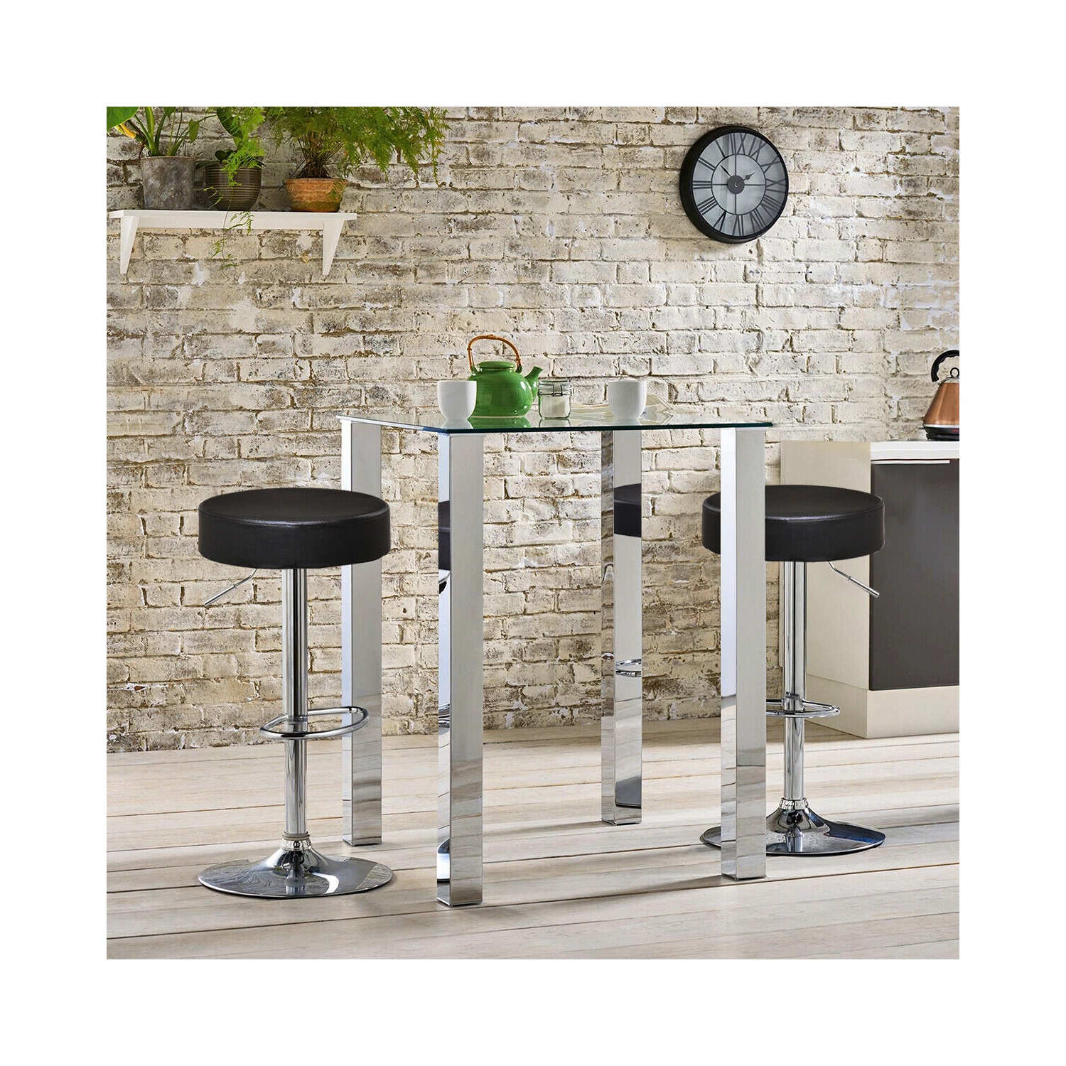 Gymax Set of 2 Adjustable Round Leather Seat Hydraulic Swivel Bar Stool Black