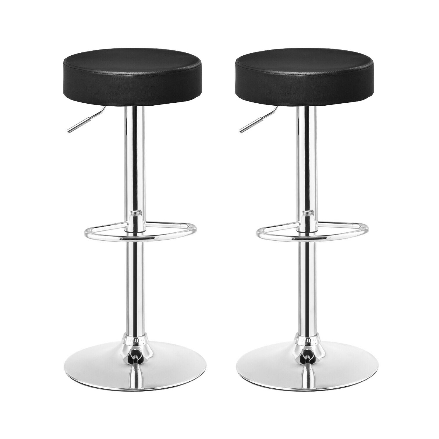 Gymax Set of 2 Adjustable Round Leather Seat Hydraulic Swivel Bar Stool Black