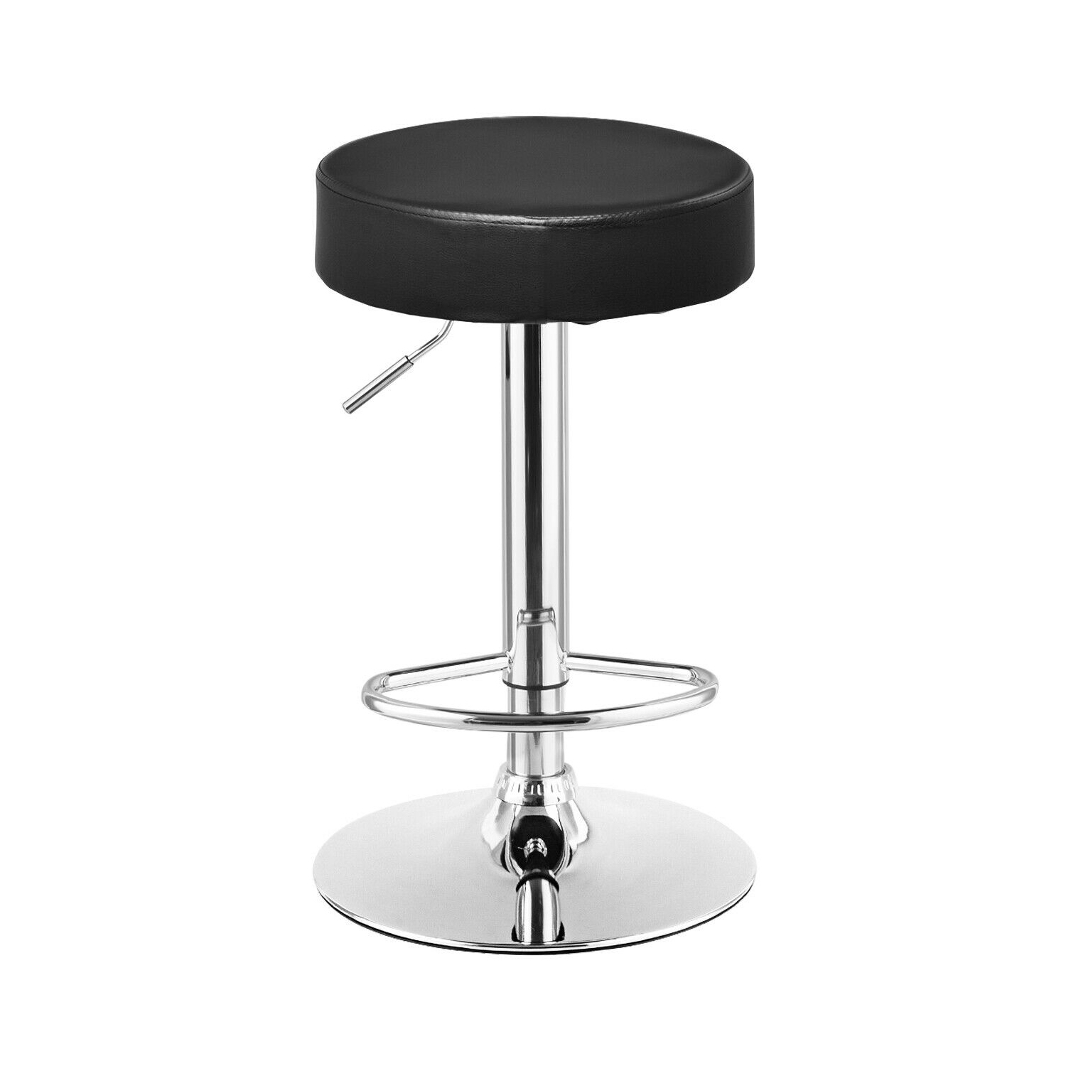 Gymax Set of 2 Adjustable Round Leather Seat Hydraulic Swivel Bar Stool Black