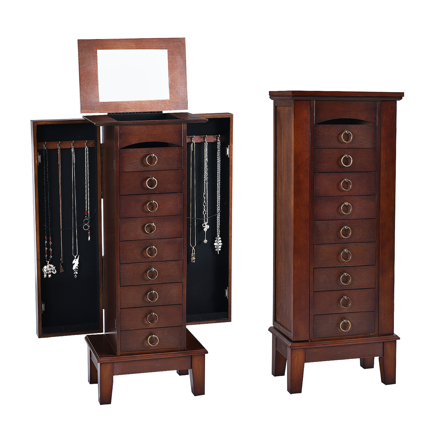Gymax Jewelry Cabinet Armoire Wood Storage Box Chest Stand Organizer