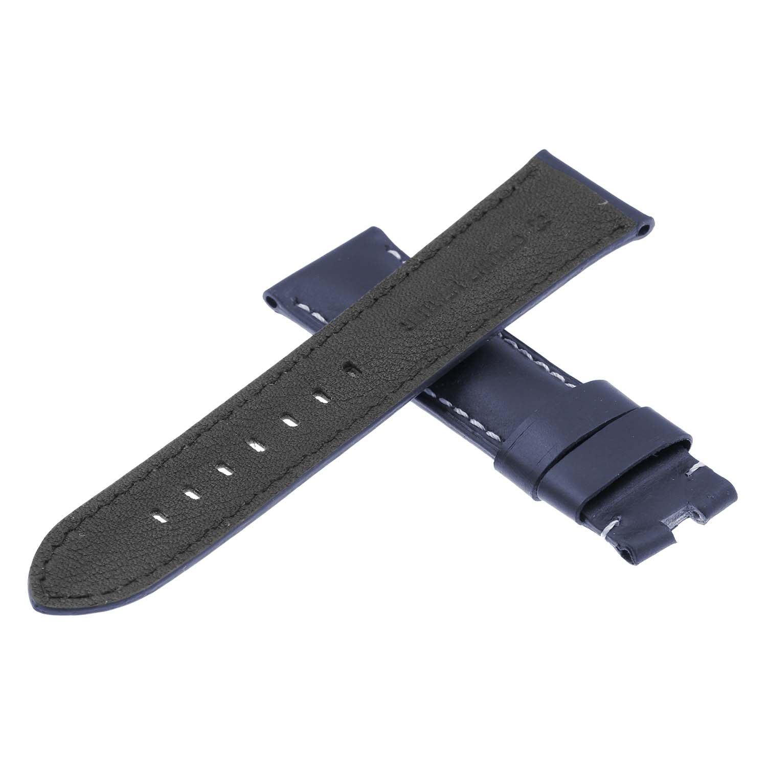 DASSARI Smooth Leather Men's Watch Band Strap with Rose Gold Deployant Deployment Clasp for Panerai - Navy Blue - 22mm