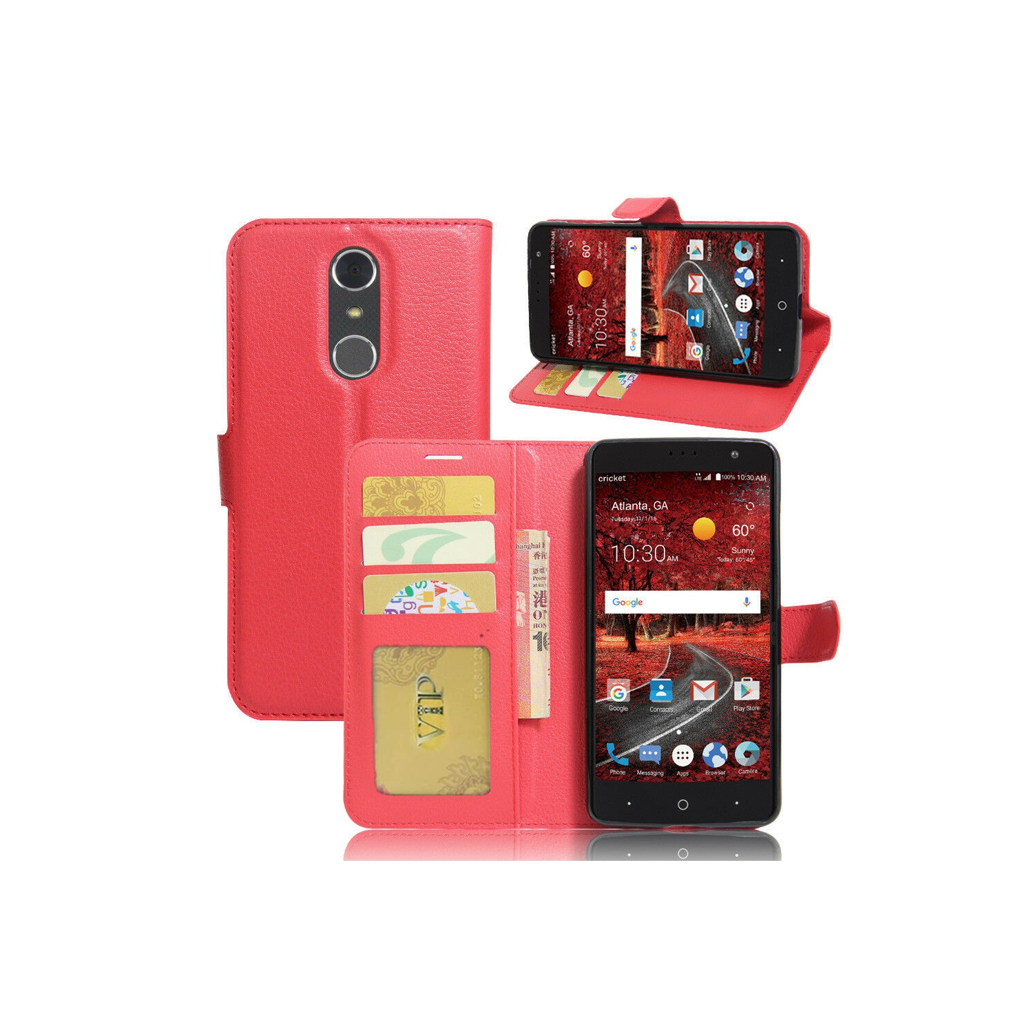 【CSmart】 Magnetic Card Slot Leather Folio Wallet Flip Case Cover for ZTE Grand X4, Red