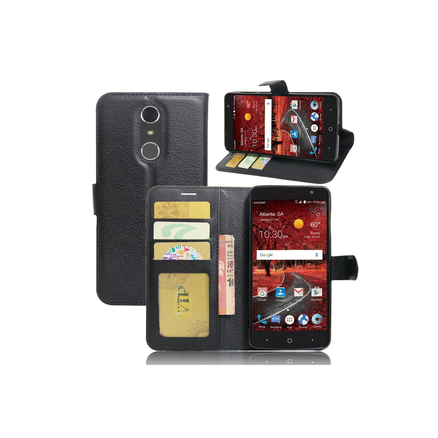 [CS] ZTE Grand X4, étui folio en cuir magnétique à rabat avec fente pour carte, noir