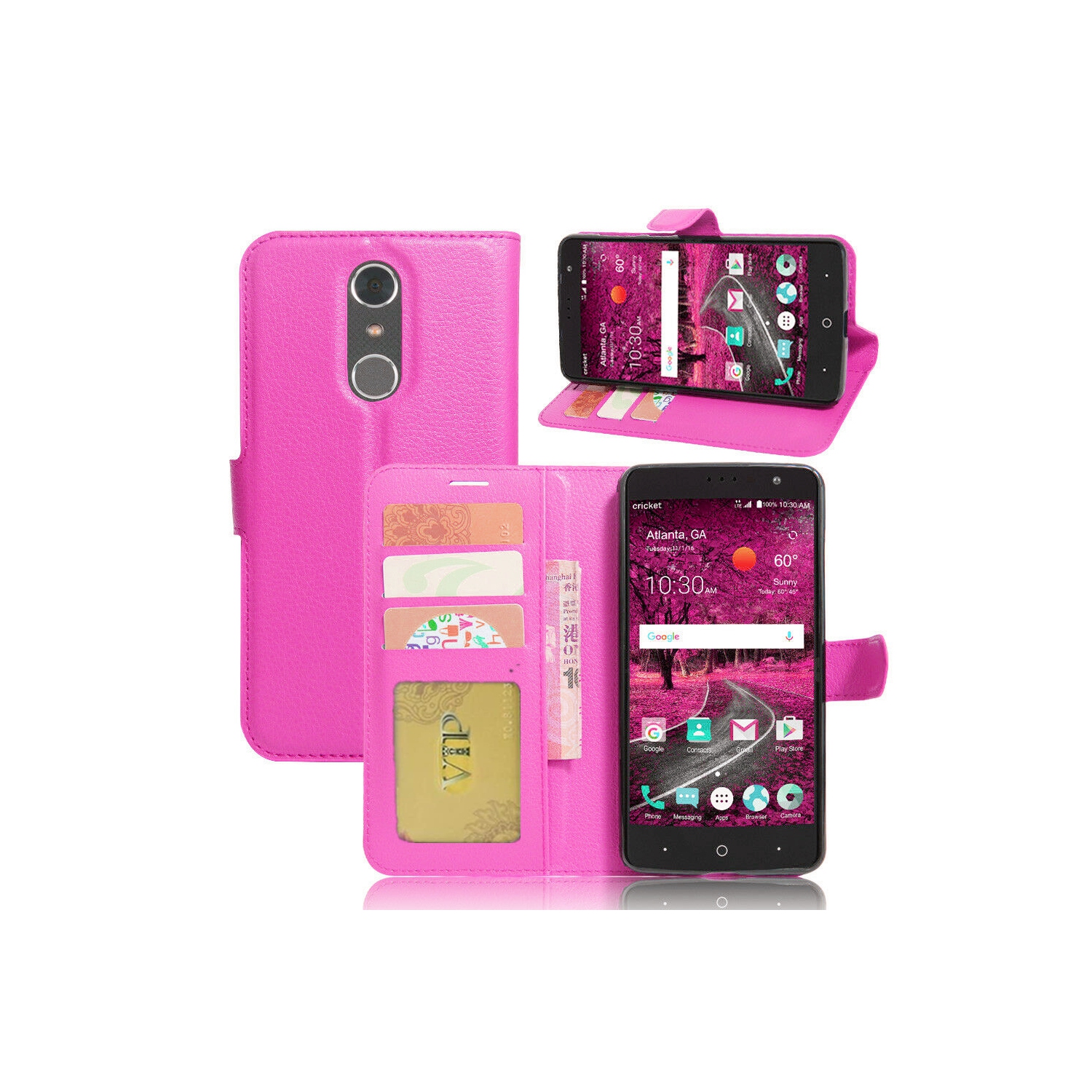 [CS] ZTE Grand X4 Case, Magnetic Leather Folio Wallet Flip Case Cover with Card Slot, Hot Pink