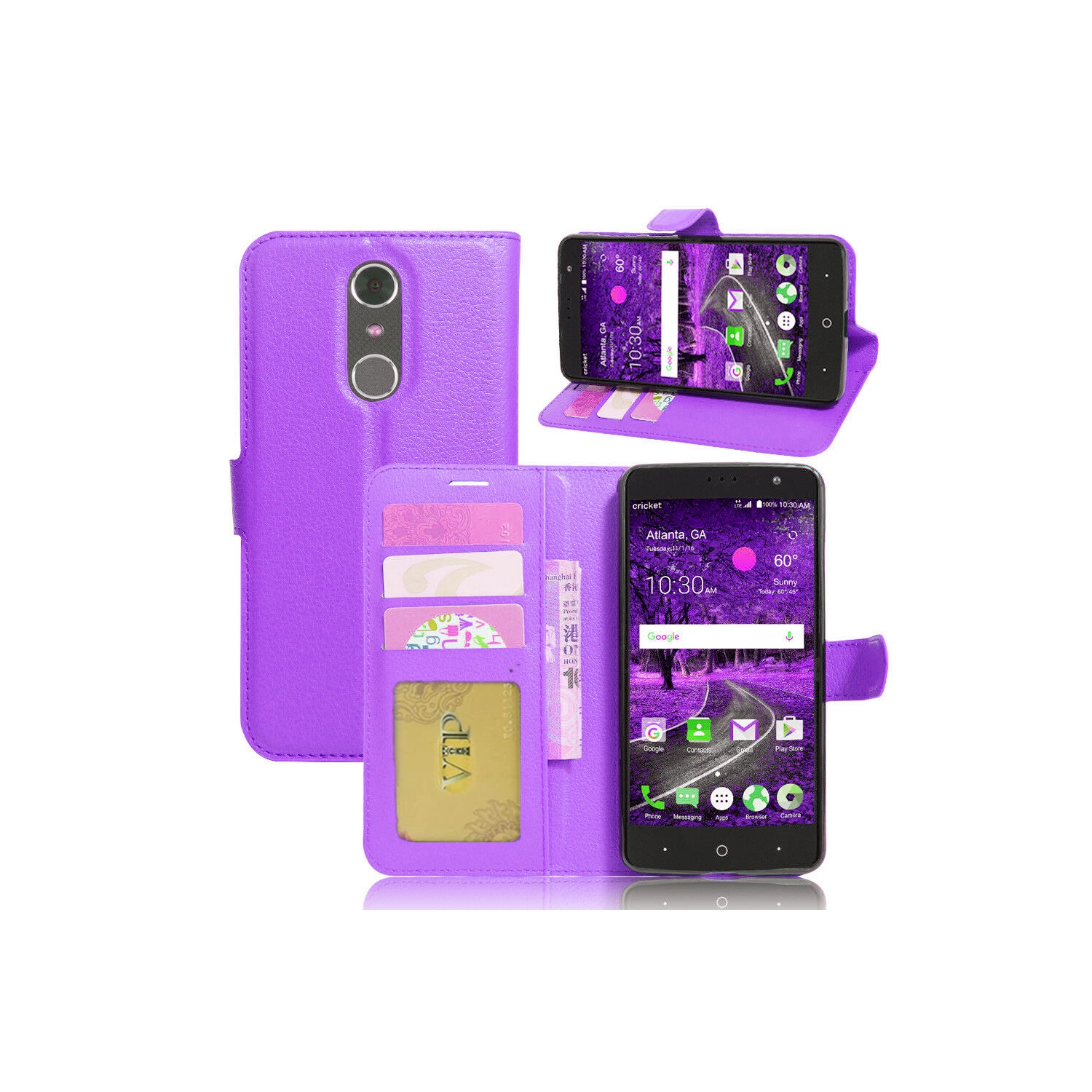 [CS] ZTE Grand X4 Case, Magnetic Leather Folio Wallet Flip Case Cover with Card Slot, Purple