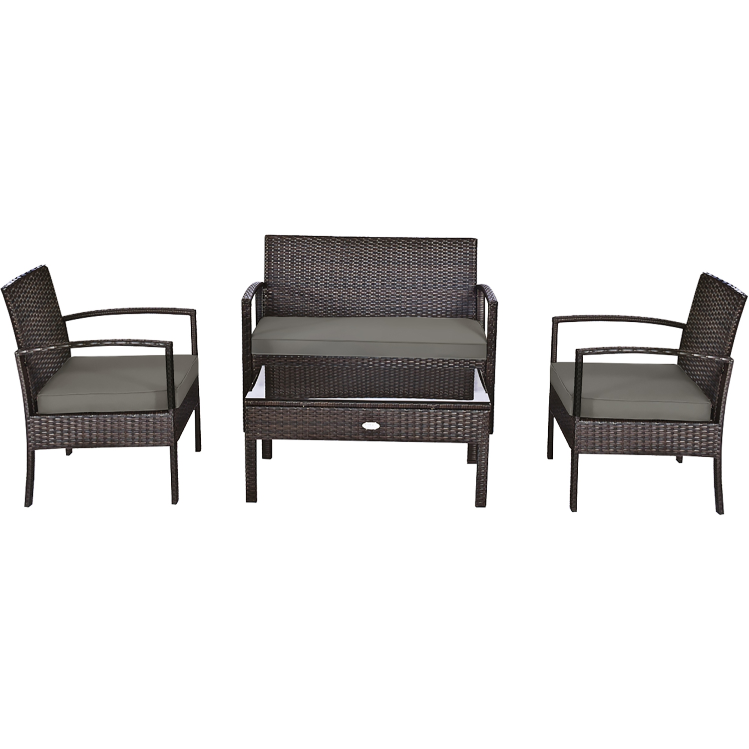 Costway Modern 4-Piece Garden Patio Conversation Set Rattan Wicker Loveseat Sofa with Cushions