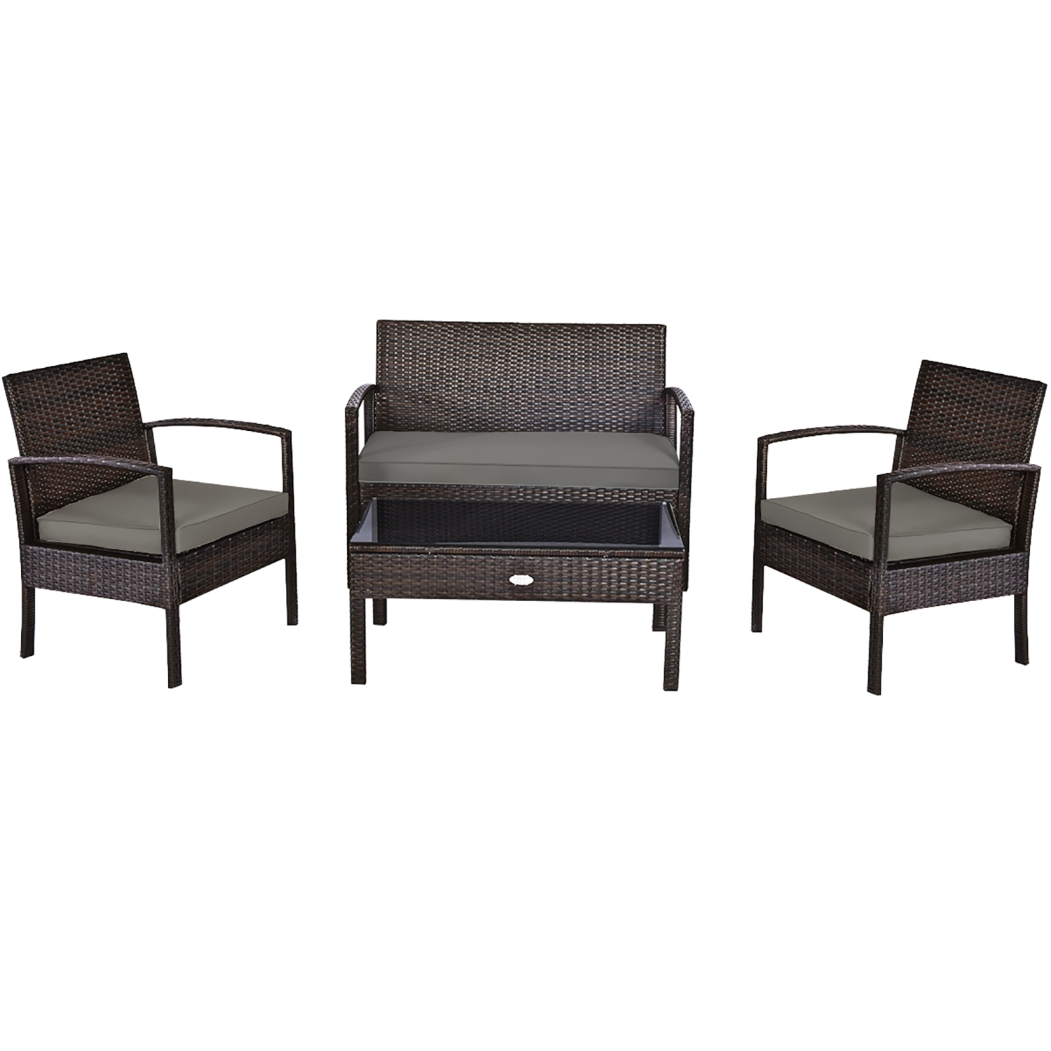 Costway Modern 4-Piece Garden Patio Conversation Set Rattan Wicker Loveseat Sofa with Cushions