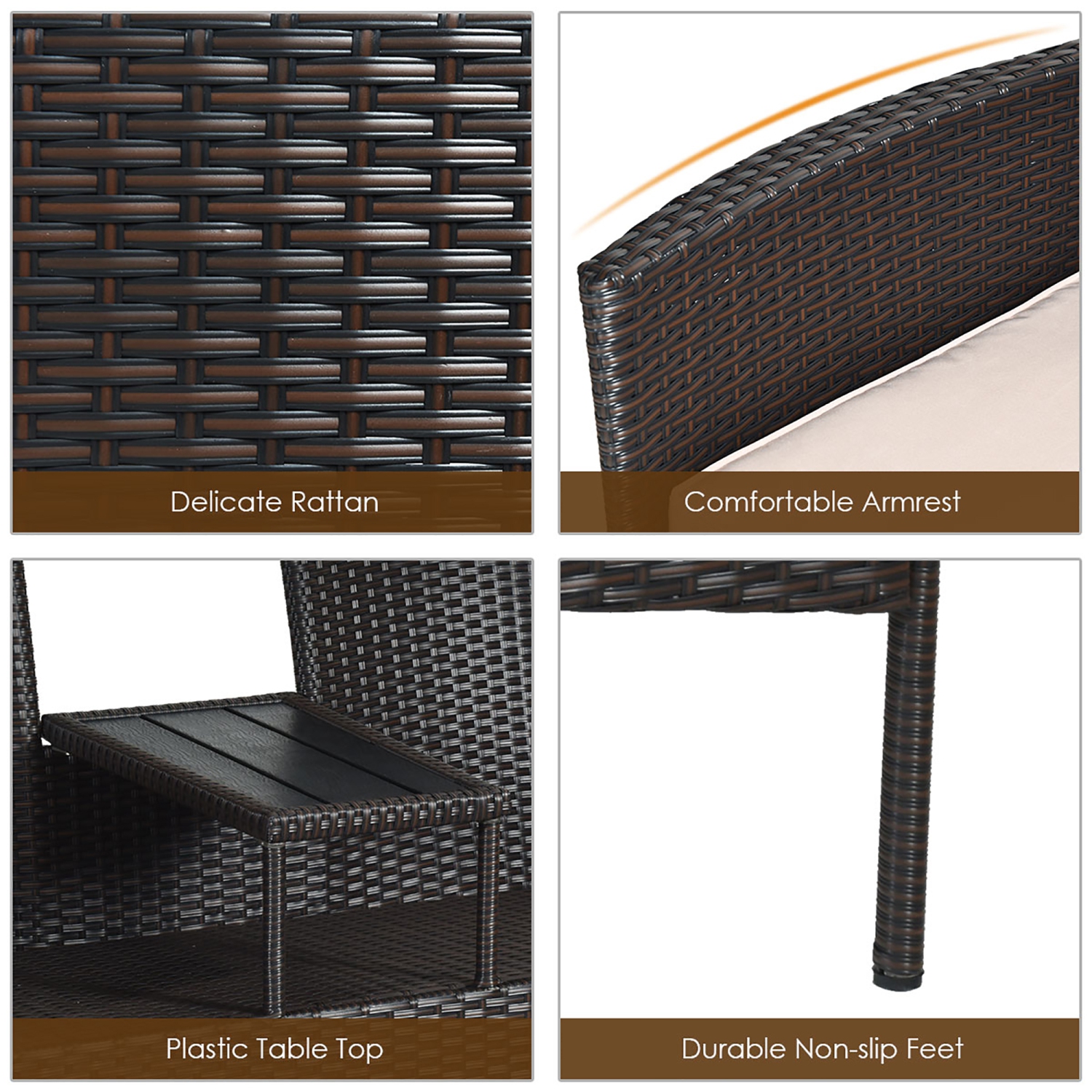 Costway Modern Patio Chat Set Rattan Seat Sofa Loveseat Table Chairs with Cushion