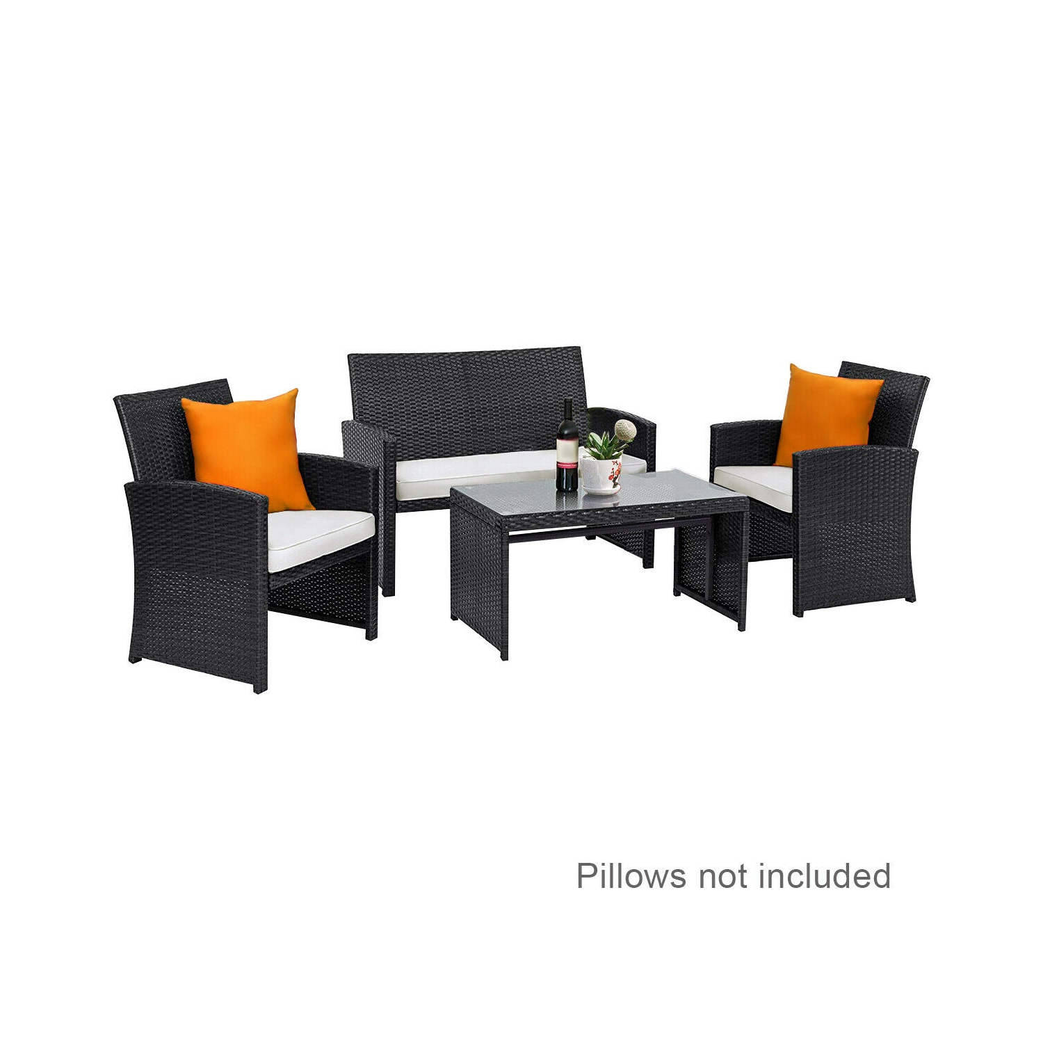 4PCS Ensemble de conversation en rotin mobiliers de jardin Canapé rembourré Table basse couleur Costway