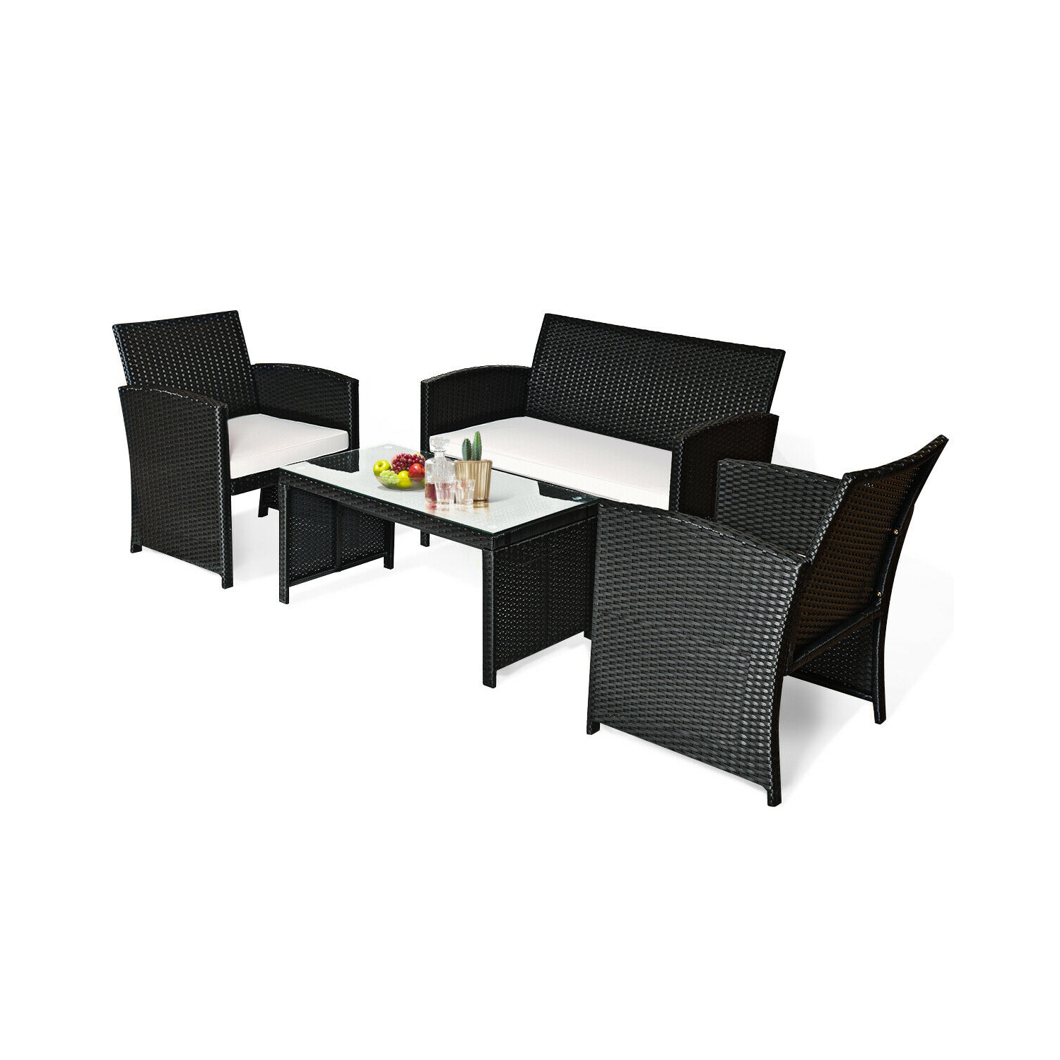 4PCS Ensemble de conversation en rotin mobiliers de jardin Canapé rembourré Table basse couleur Costway