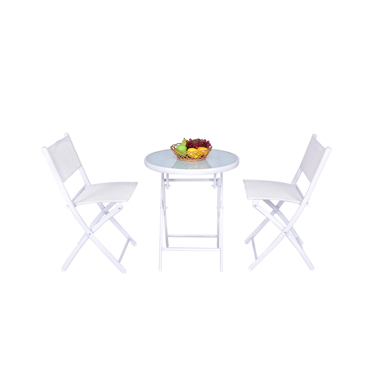 Costway 3pcs Folding Bistro Table Chairs Set Garden Backyard Patio Furniture White