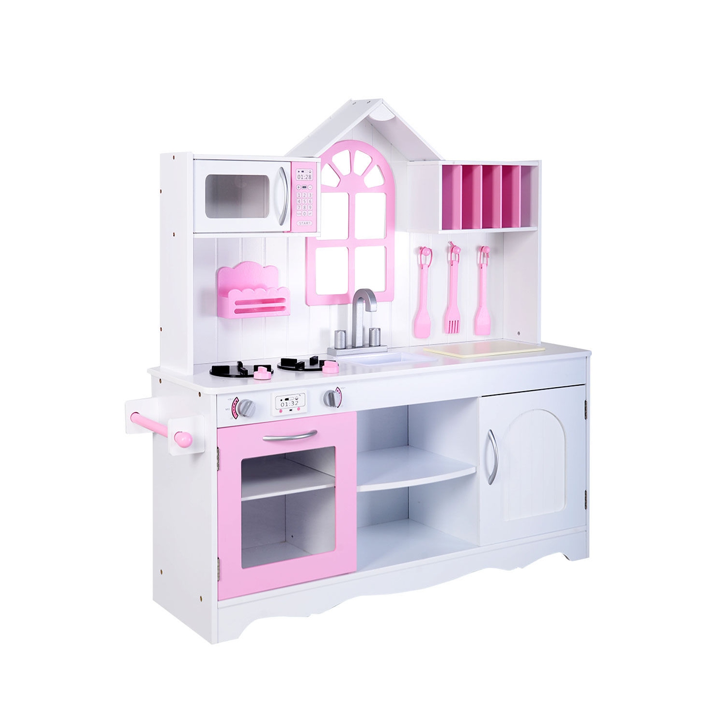 Costway Kids Wood Kitchen Toy Cooking Pretend Play Set Toddler Wooden Playset