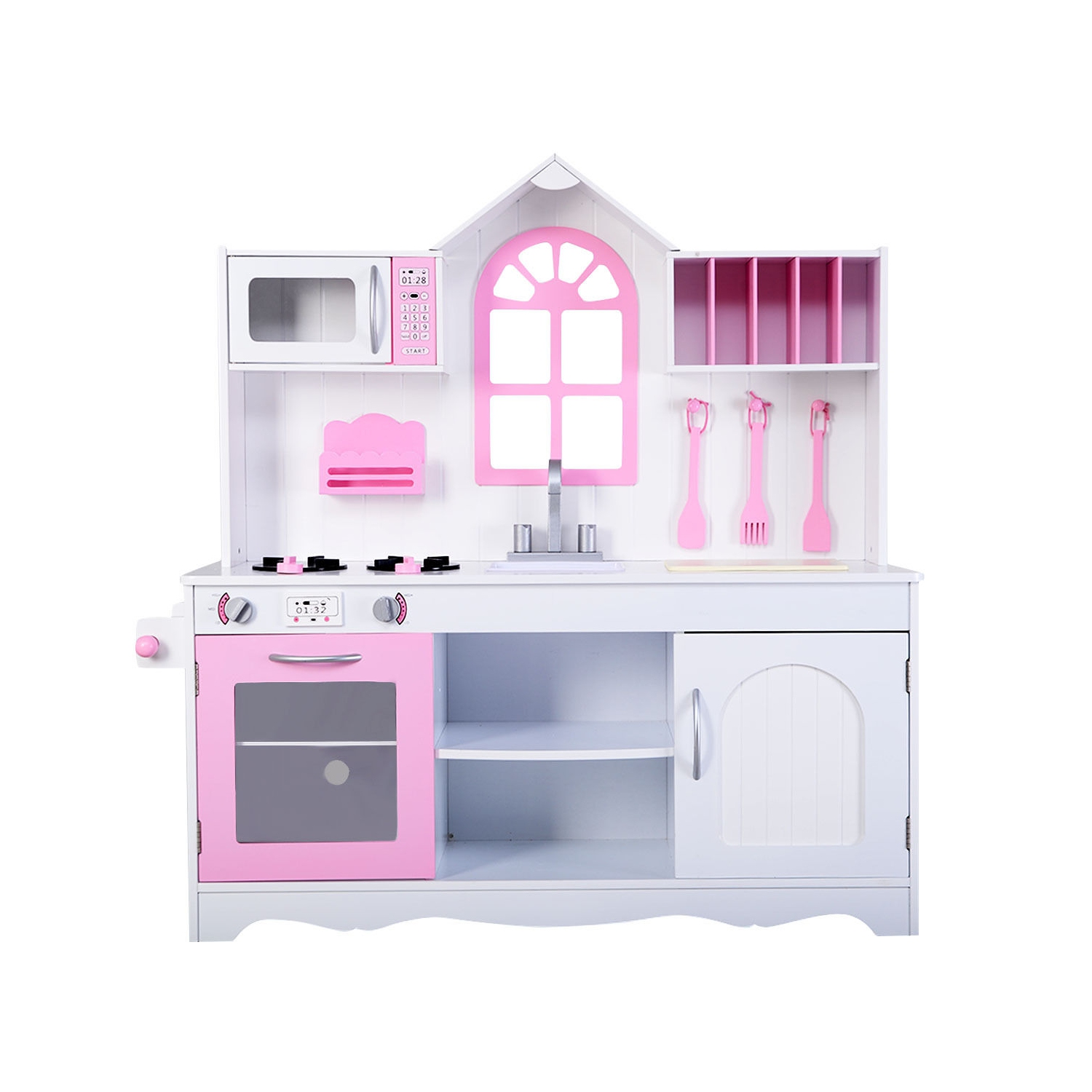 Costway Kids Wood Kitchen Toy Cooking Pretend Play Set Toddler Wooden Playset