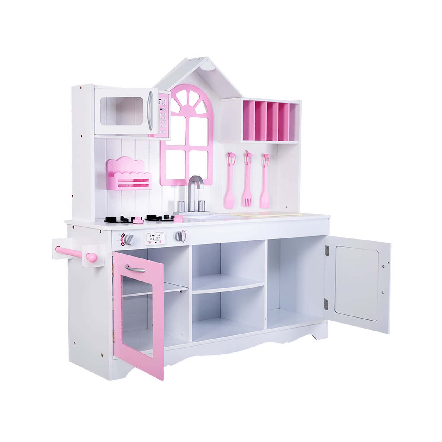 Costway Kids Wood Kitchen Toy Cooking Pretend Play Set Toddler Wooden Playset