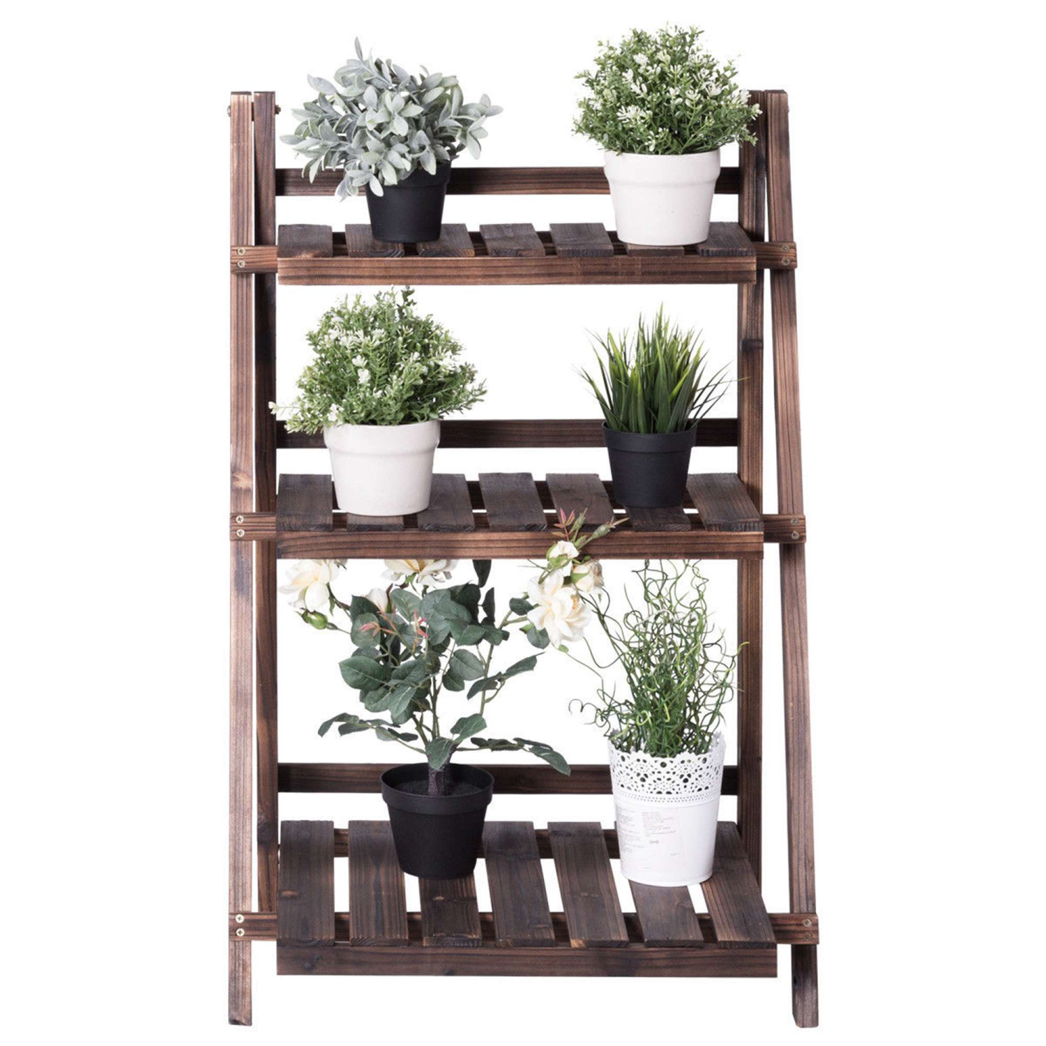 Mobilier d’extérieur en bois à 3 niveaux avec support à tablette pliable Flower Pot de Costway jardin