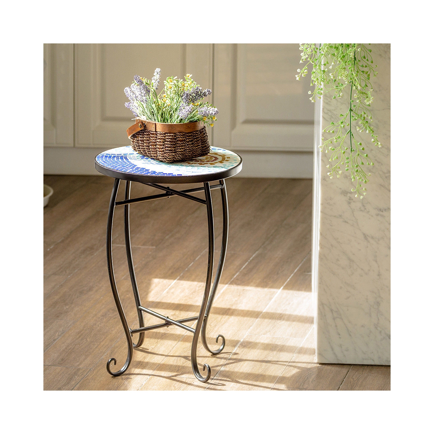 Costway Accent Table Plant Stand Scheme Steel Ocean Outdoor Indoor Garden