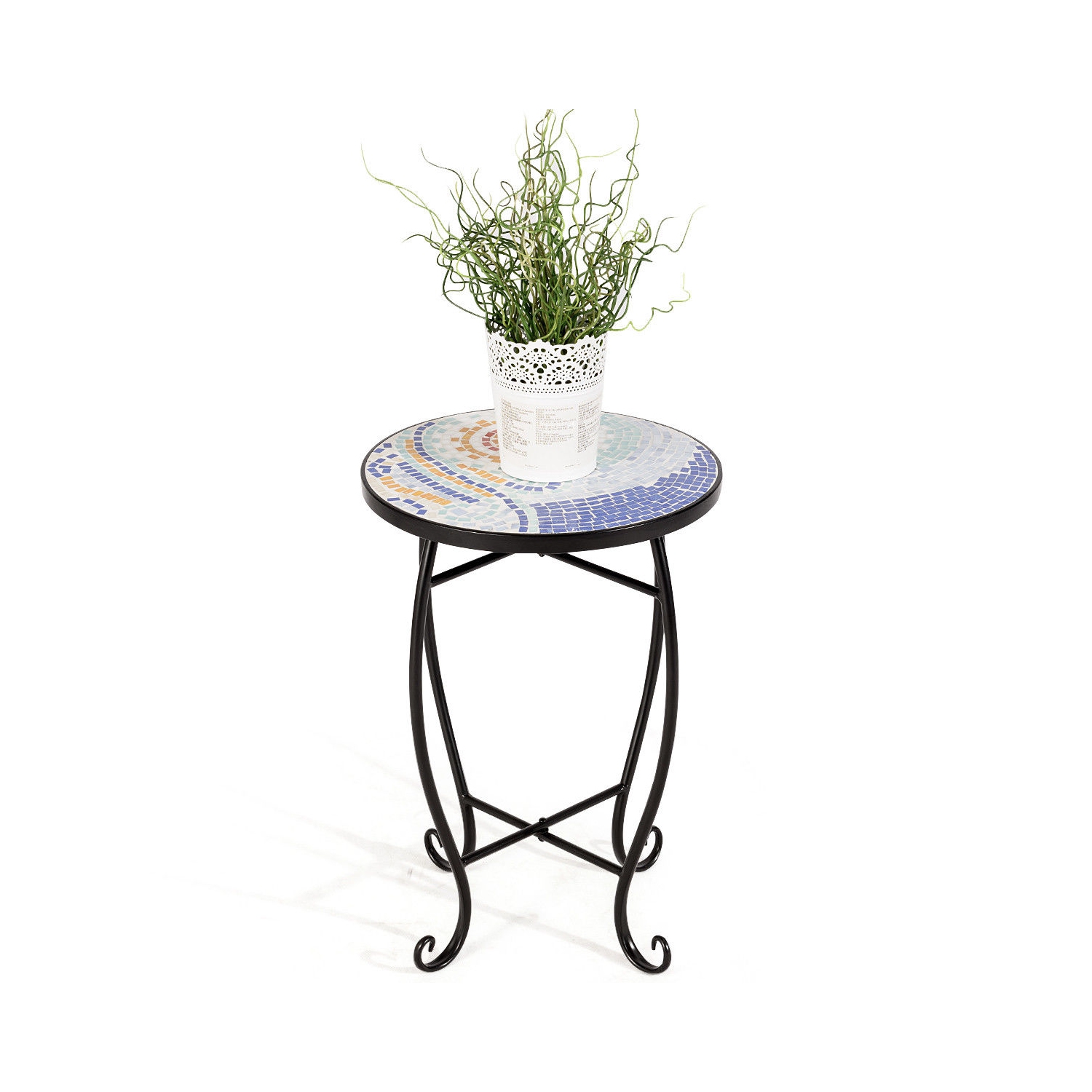Costway Accent Table Plant Stand Scheme Steel Ocean Outdoor Indoor Garden