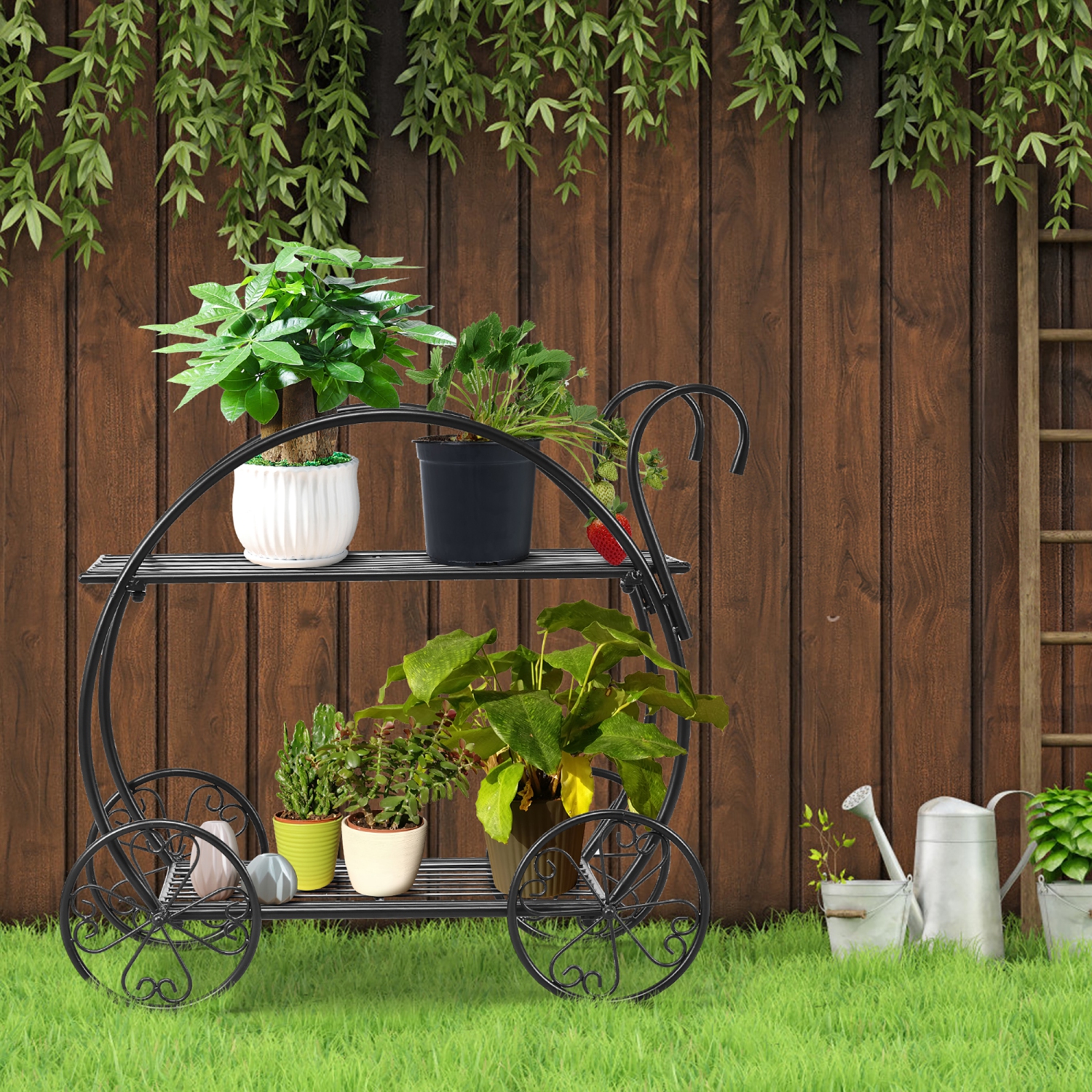 Costway Heavy Duty Metal Flower Cart Pot Rack Plant Display Stand Holder Decor