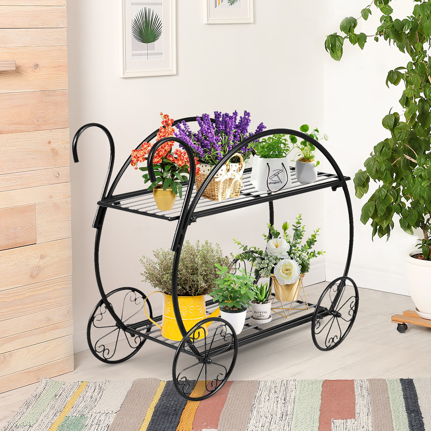 Costway Heavy Duty Metal Flower Cart Pot Rack Plant Display Stand Holder Decor