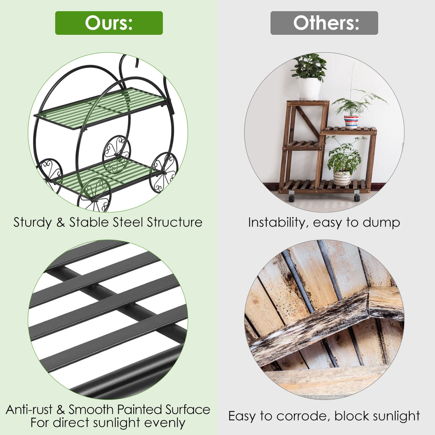 Costway Heavy Duty Metal Flower Cart Pot Rack Plant Display Stand Holder Decor