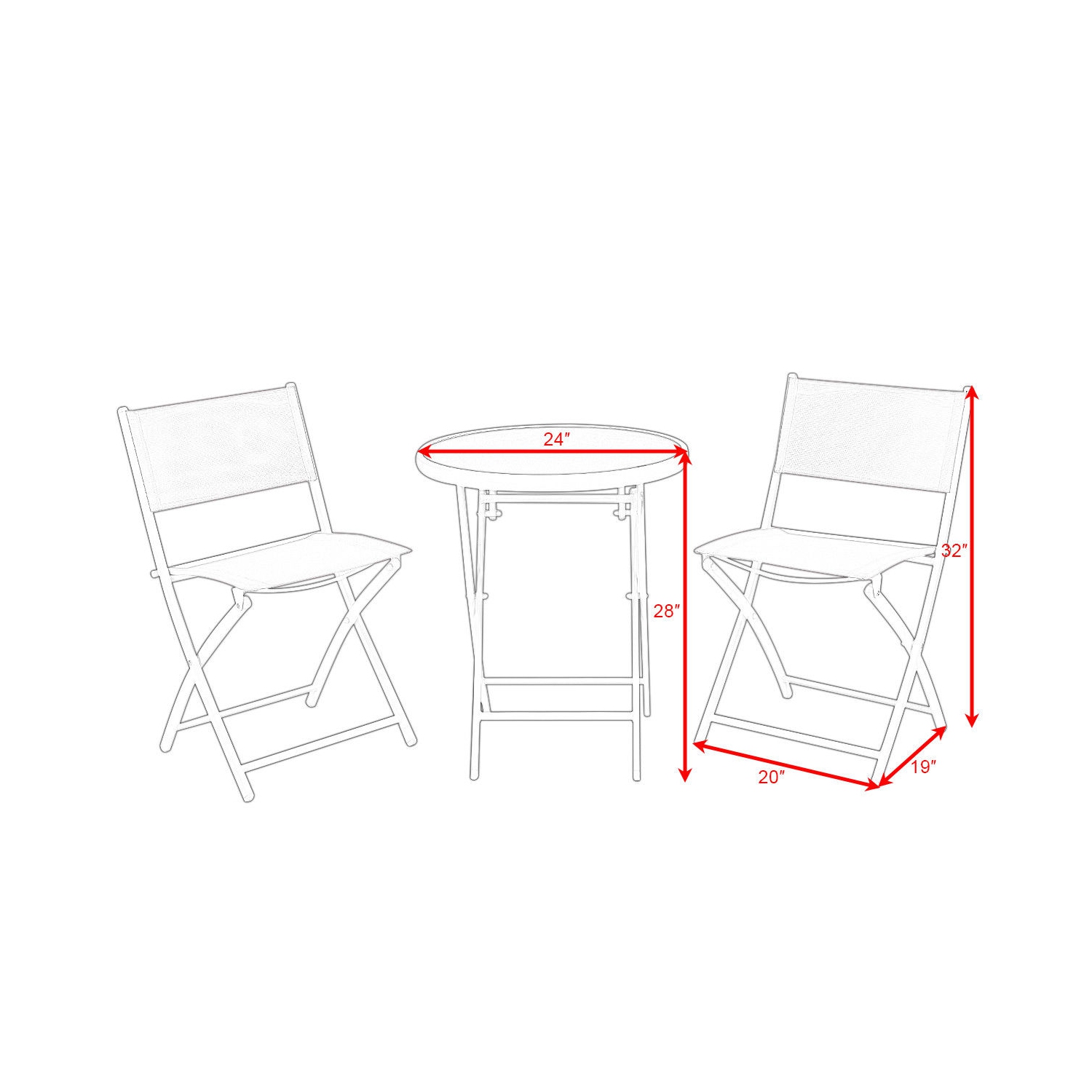 Ensemble à dîner de jardin 3 pièces – Pliable